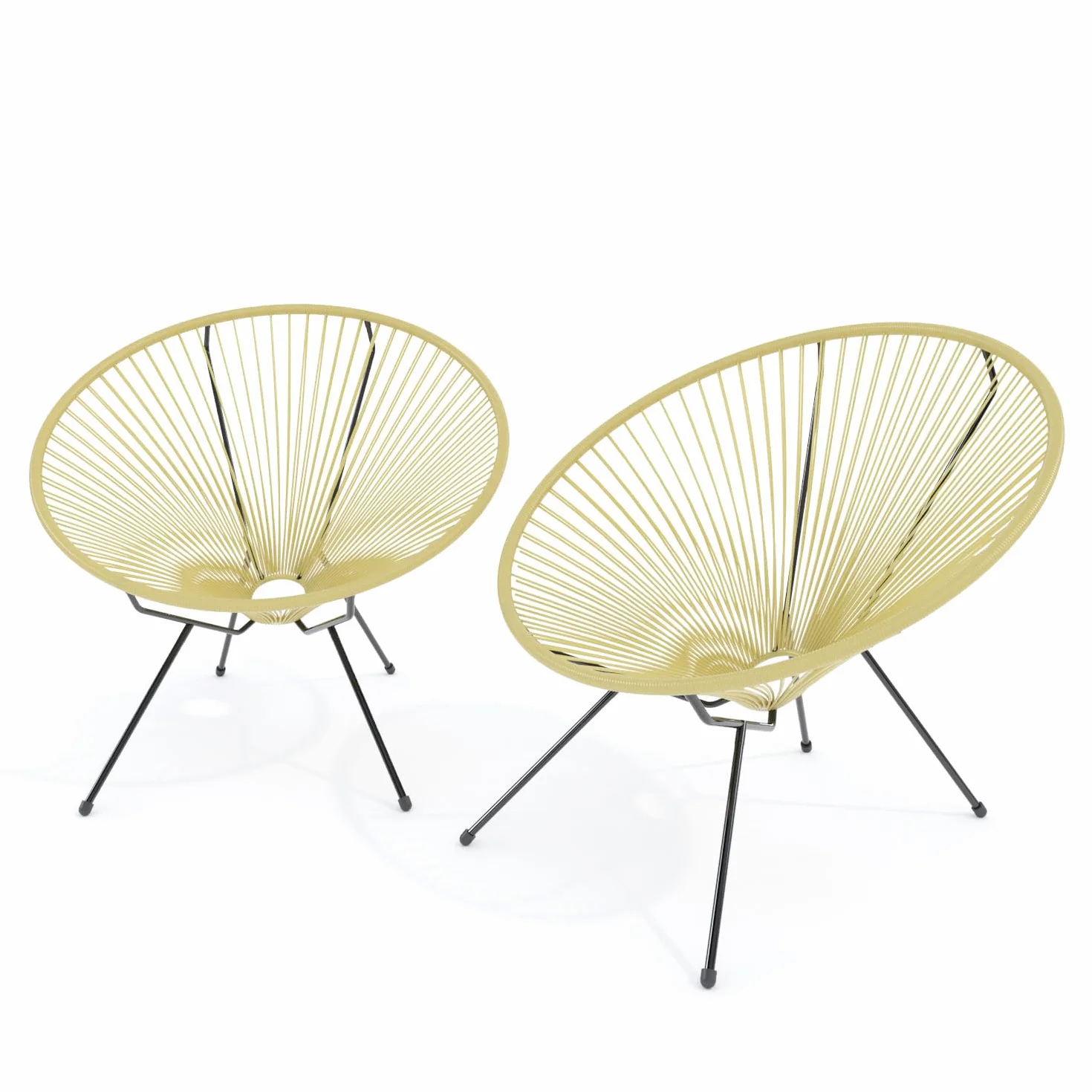 Set Di 2 Poltrone Sedia Relax Con Seduta A Corde Intrecciate Ovale E Struttura In Acciaio Robusto Arredo Arredamento Giardino Esterno Terrazzo Salone Soggiorno Salotto 72 x 78 x 89 cm (Beige)