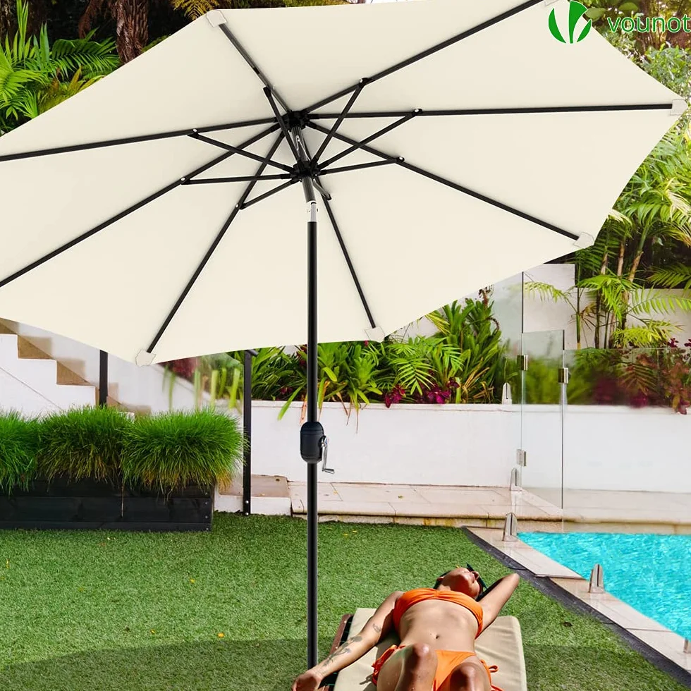 VOUNOT® Ombrellone da Giardino 270 cm, Parasole Spiaggia Inclinabile con Manovella, Protezione UV per Terrazza, Giardino, All'aperto, Beige