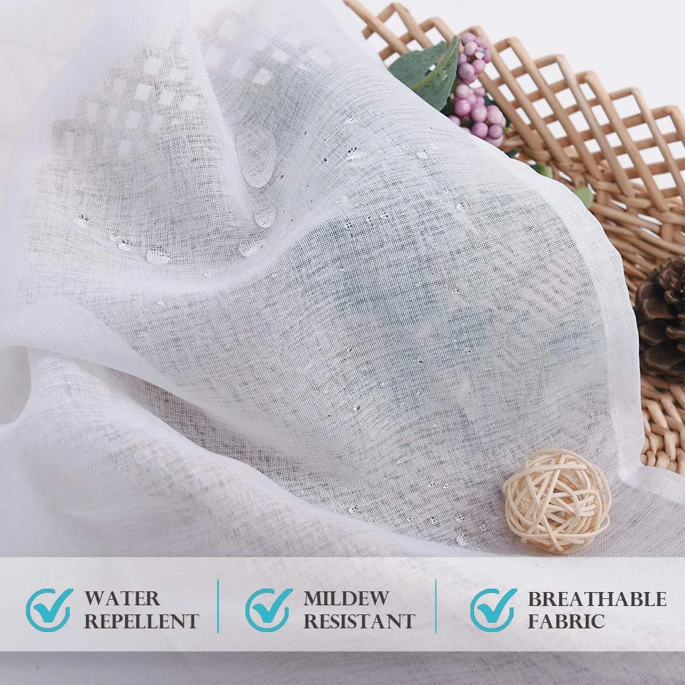 PONY DANCE Tende per Esterno con Passanti Adesivi Tende Bianche Trasparenti per Gazebo Impermeabile Decorazioni Voile Curtains per Gazebo e Balconi 2 Pezzi L137 x A274 CM