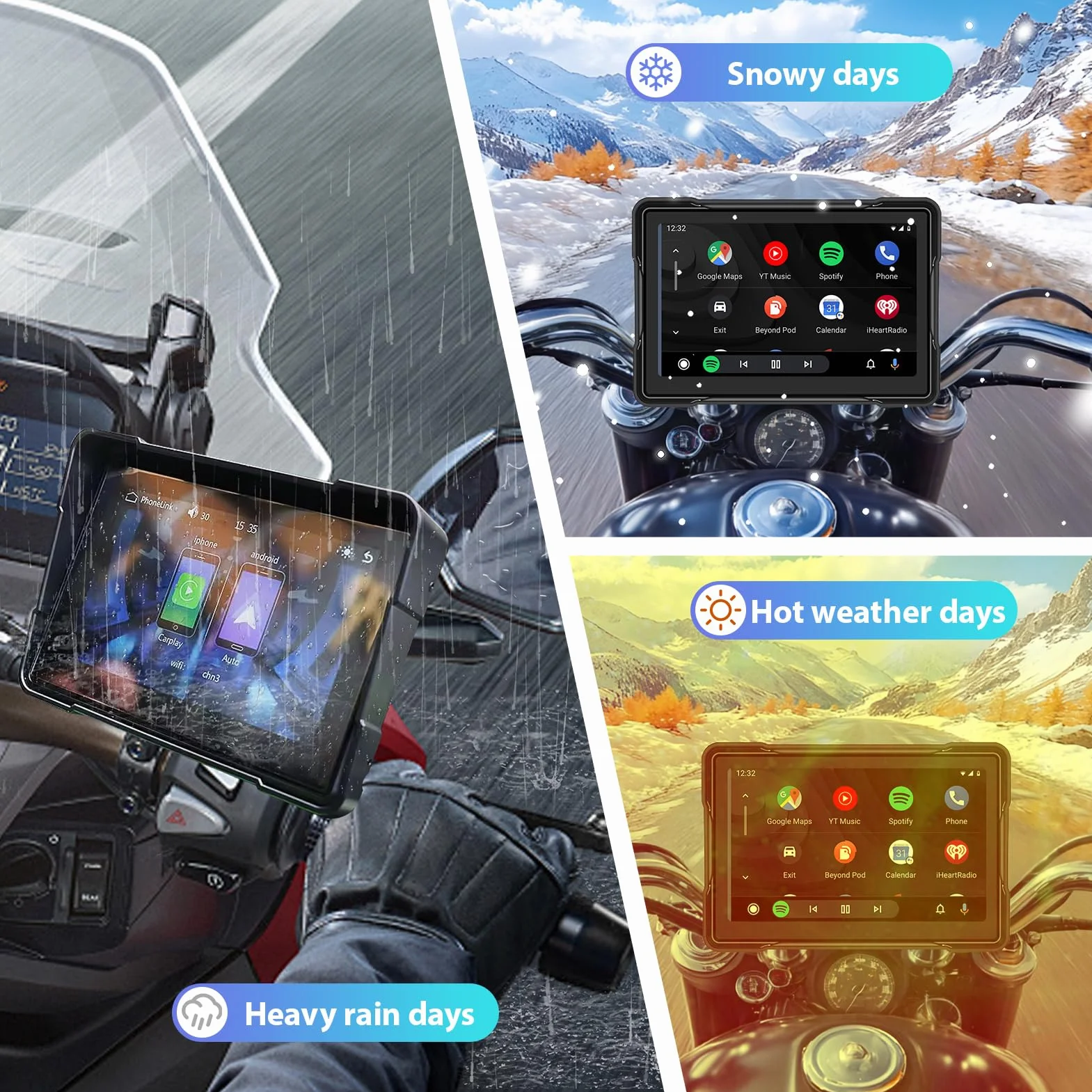 Senza Fili Schermata Carplay Per Moto, Schermo Portatile IPX7 Impermeabile Touchscreen con Navigatore GPS Bluetooth