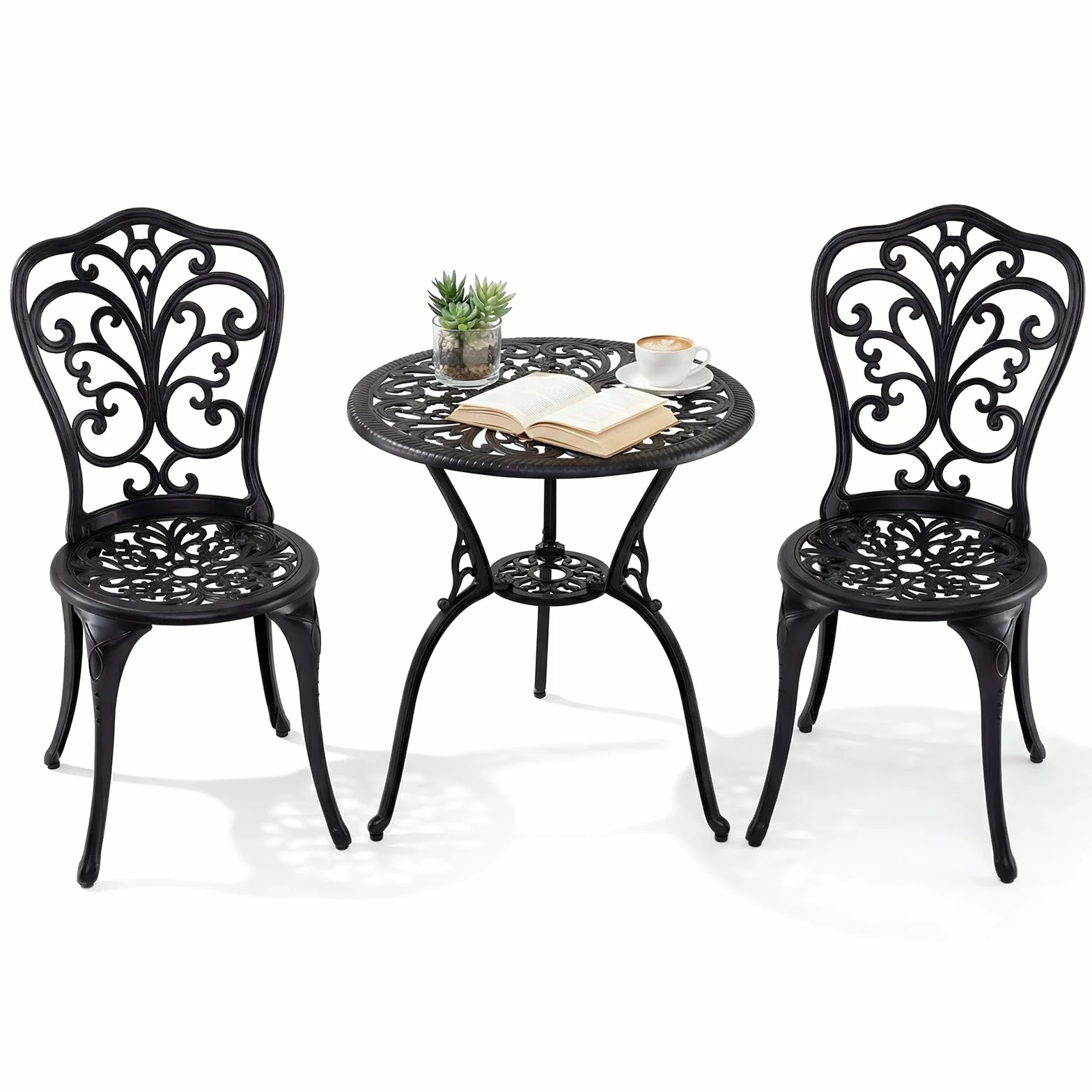 COSTWAY Set Tavolino e Sedie in Alluminio 3 Pezzi, Set Bistro da Esterno con Foro per Ombrellone, Mobili da Giardino per Cortile Patio Terrazza (Modello 3)