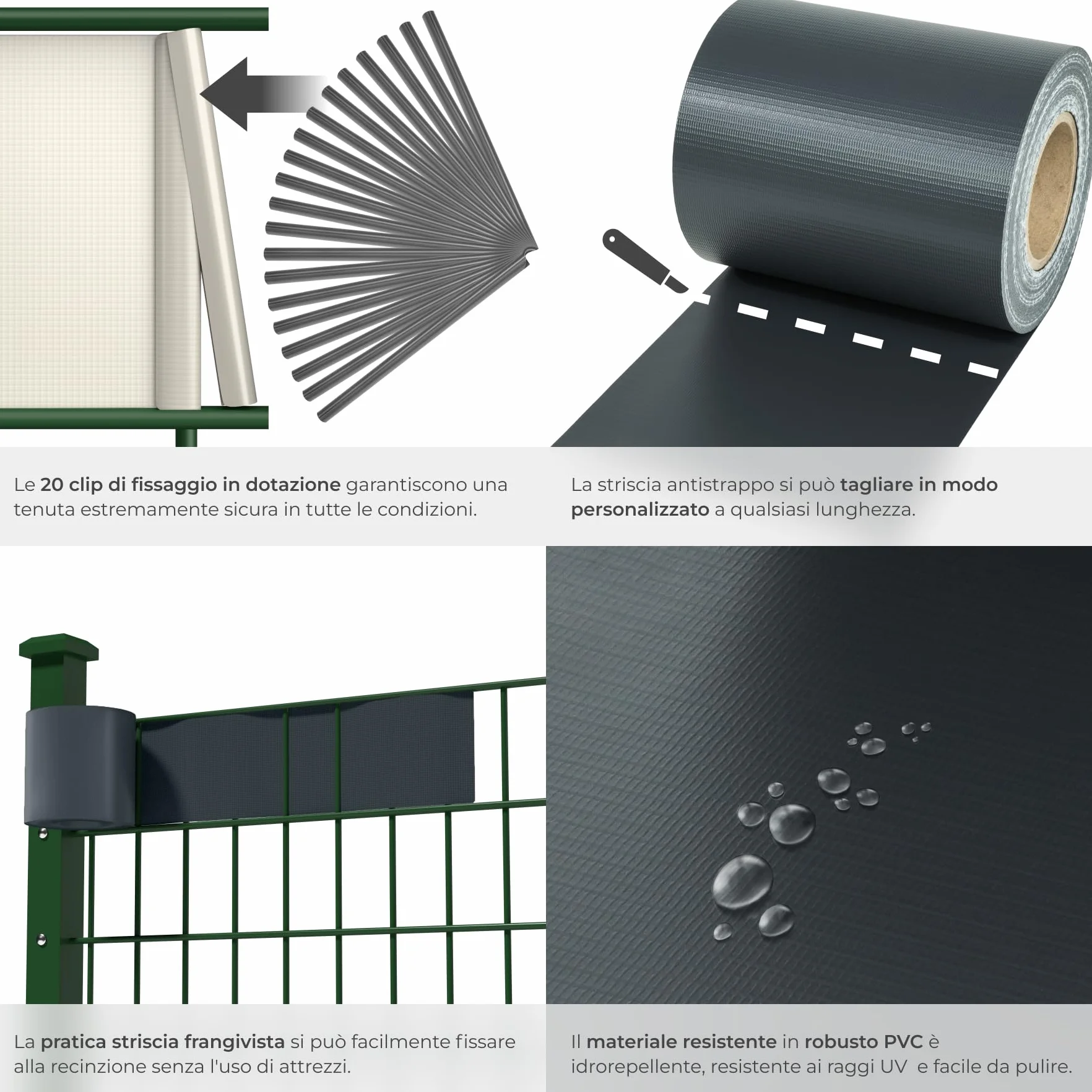 tectake® Rotolo Recinzione PVC 19 cm, Clip Montaggio, Resistente UV, Facile Installazione, Protezione Intemperie, Antistrappo, Frangivista Balcone, Paravento da Esterno - 35 m, Antracite