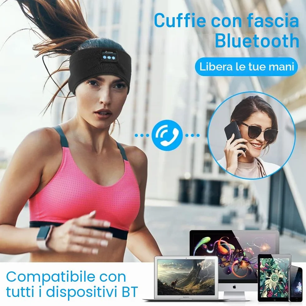 Flintronic Cuffie Bluetooth V5.0 per Dormire, Sport, Viaggi, Fascia Sportiva, Nero