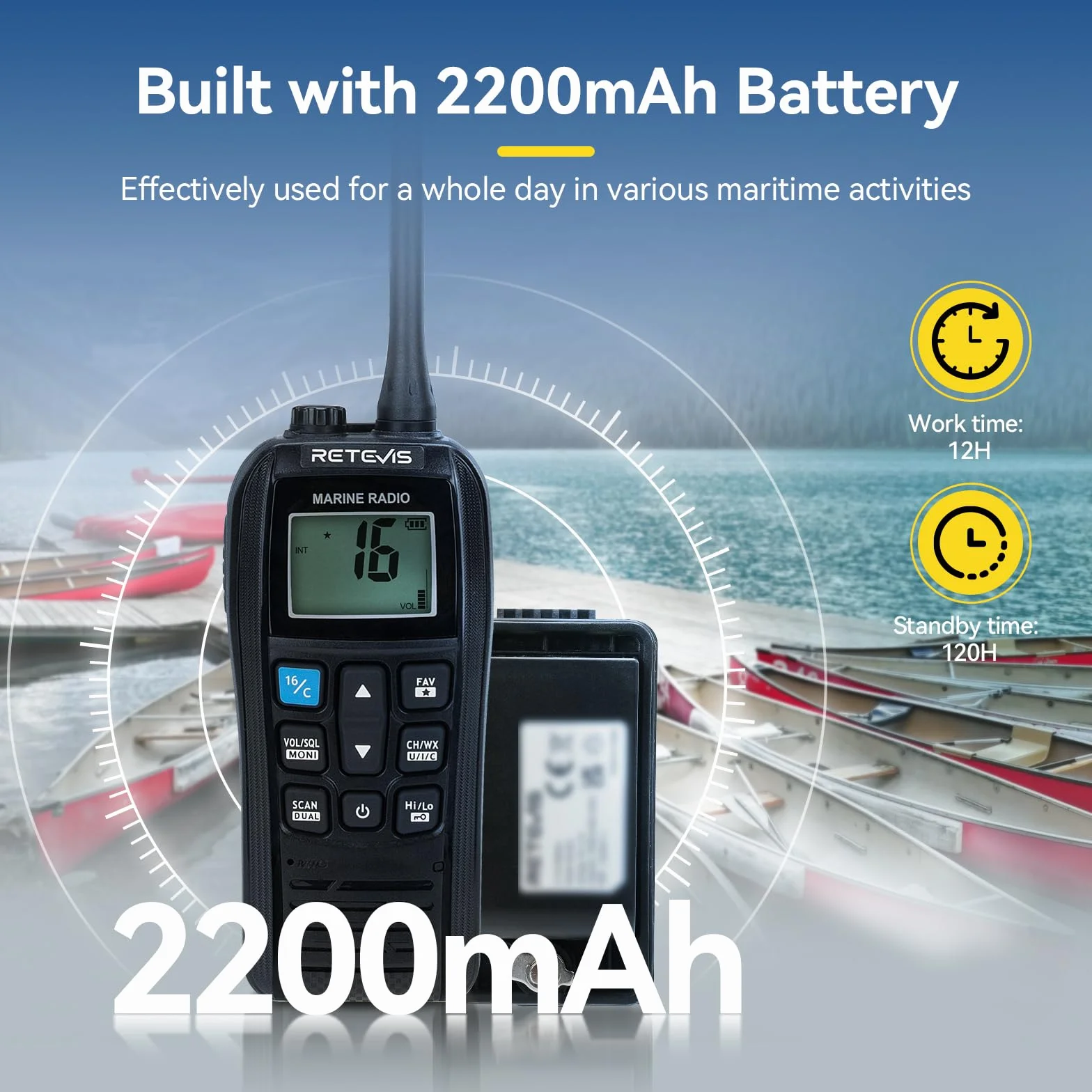 Retevis RM22 VHF Marino Portatile Walkie Talkie Impermeabile IP67 Galleggiante 2200 mAh 88 Canali Radio Marina Bidirezionale