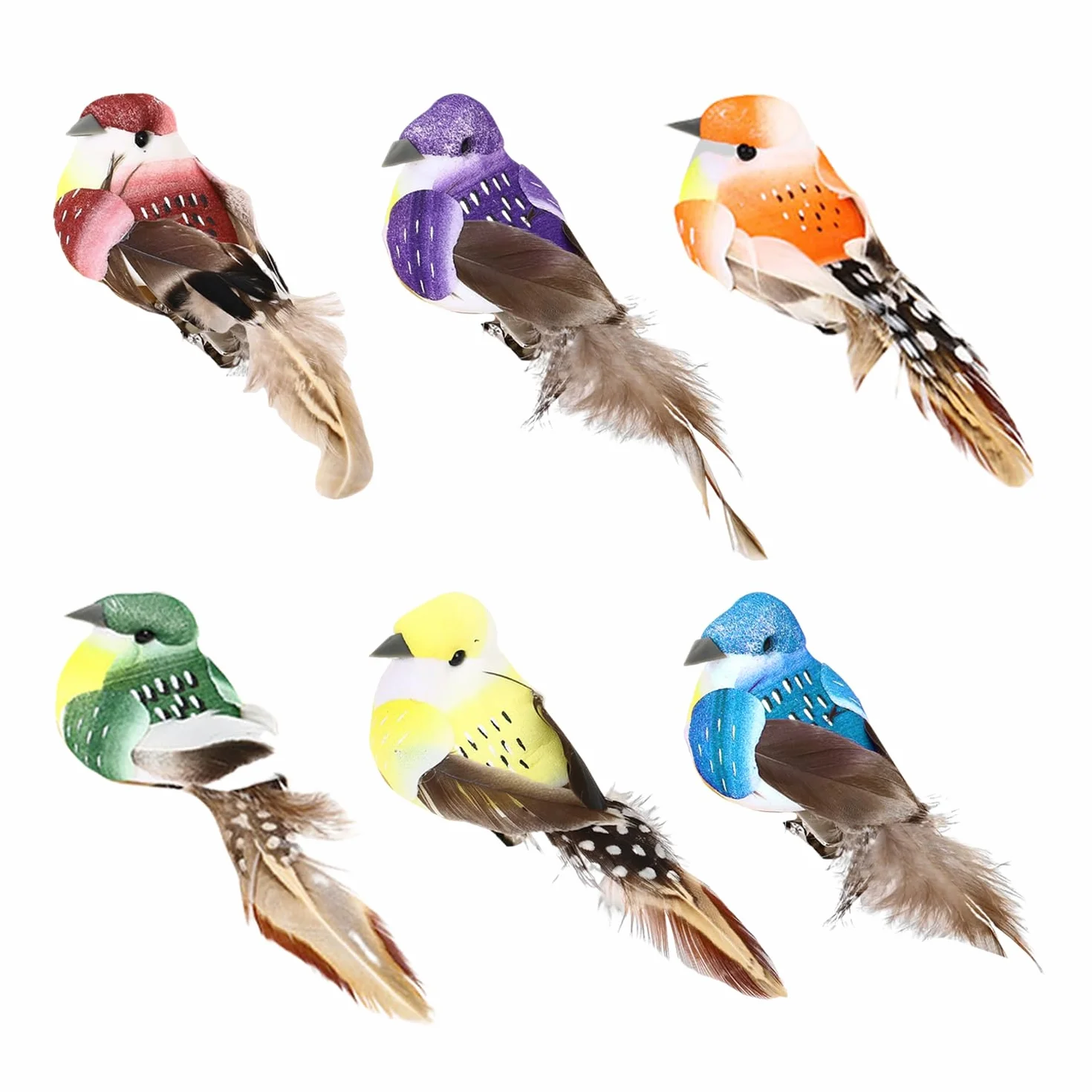 6 uccelli simulati, uccelli artificiali colorati, decorazioni a clip, uccelli decorativi, decorazioni da giardino, decorazioni da cortile