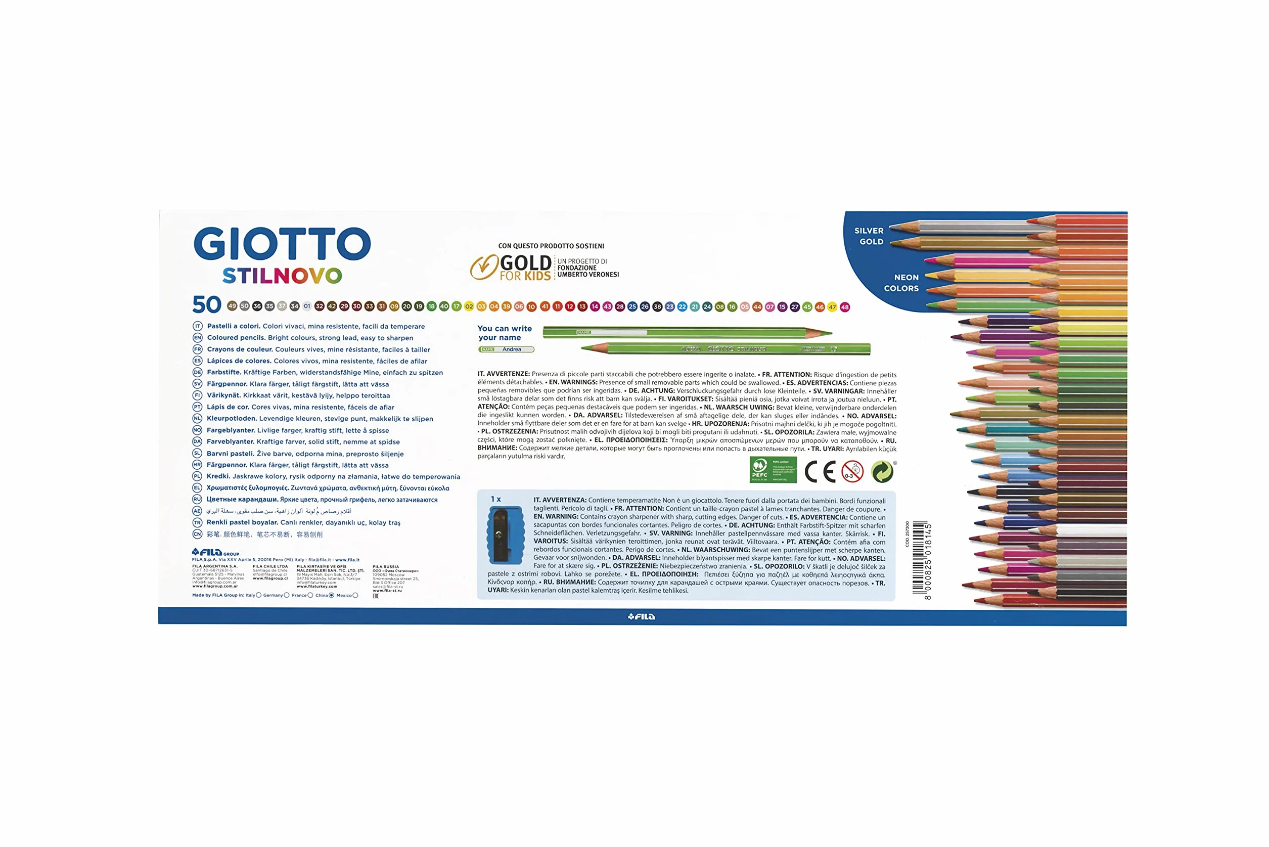 GIOTTO Stilnovo Astuccio 50 Matite a Pastello Colorate 3.3mm Colori Intensi