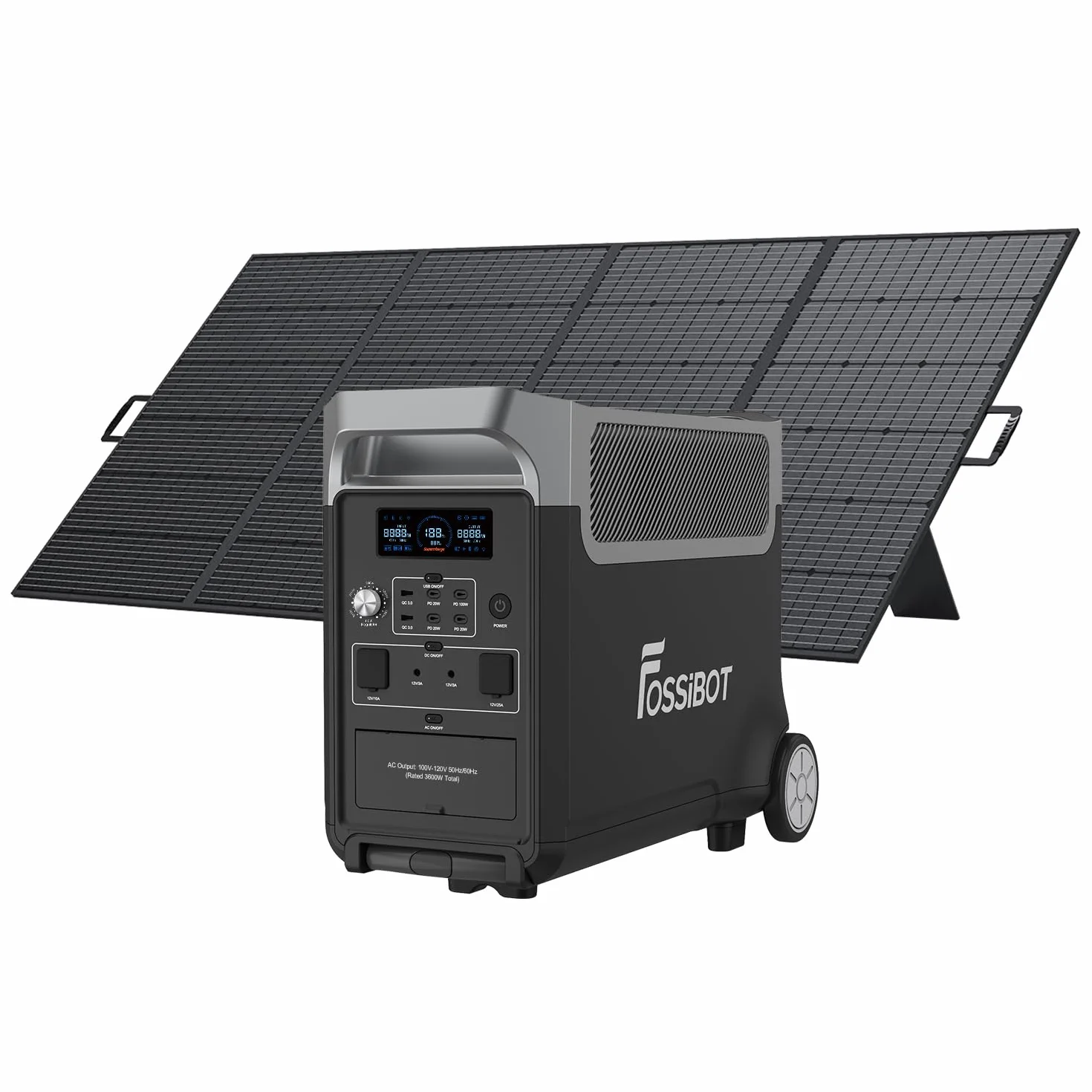 FOSSIBOT F3600 Pro Power Station con pannello solare da 420 W, 3840 Wh LiFePO4, 3600 W, uscita AC espandibile, 3,8-11,5 kWh, Power Station per casa, campeggio, camper