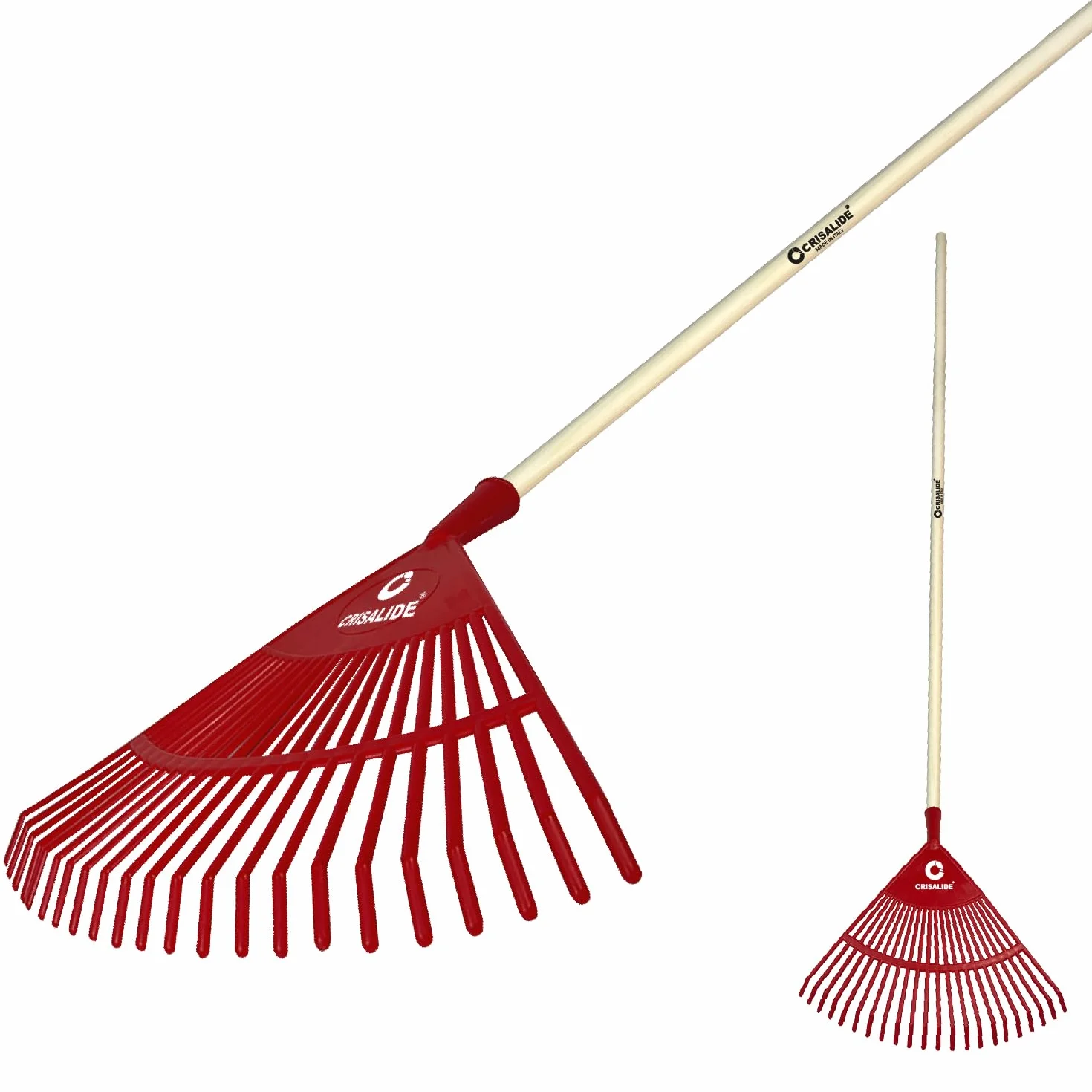 Crisalide®- Rastrello In PVC 22 Denti 40x40CM Con Barra Di Rinforzo, Completo Di Manico In Faggio 150CM, Ideale Per Foglie E Piccoli Detriti
