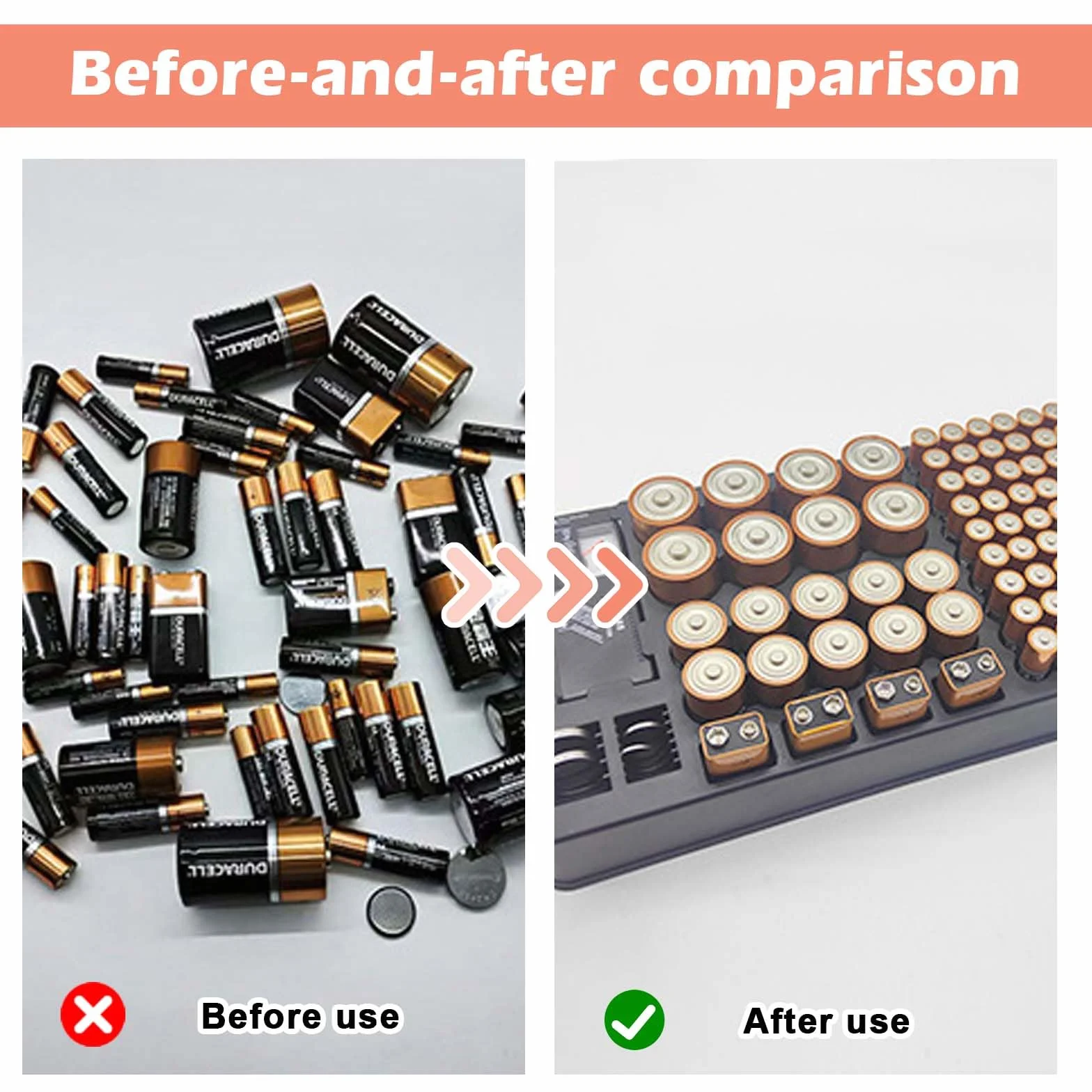 Scatola di immagazzinaggio batteria con tester per 116 batterie AAA AA 9V C D