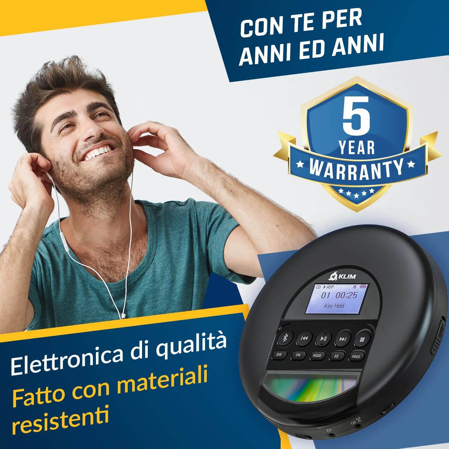 KLIM Nomad Lettore CD Portatile Bluetooth Radio FM MP3 SD