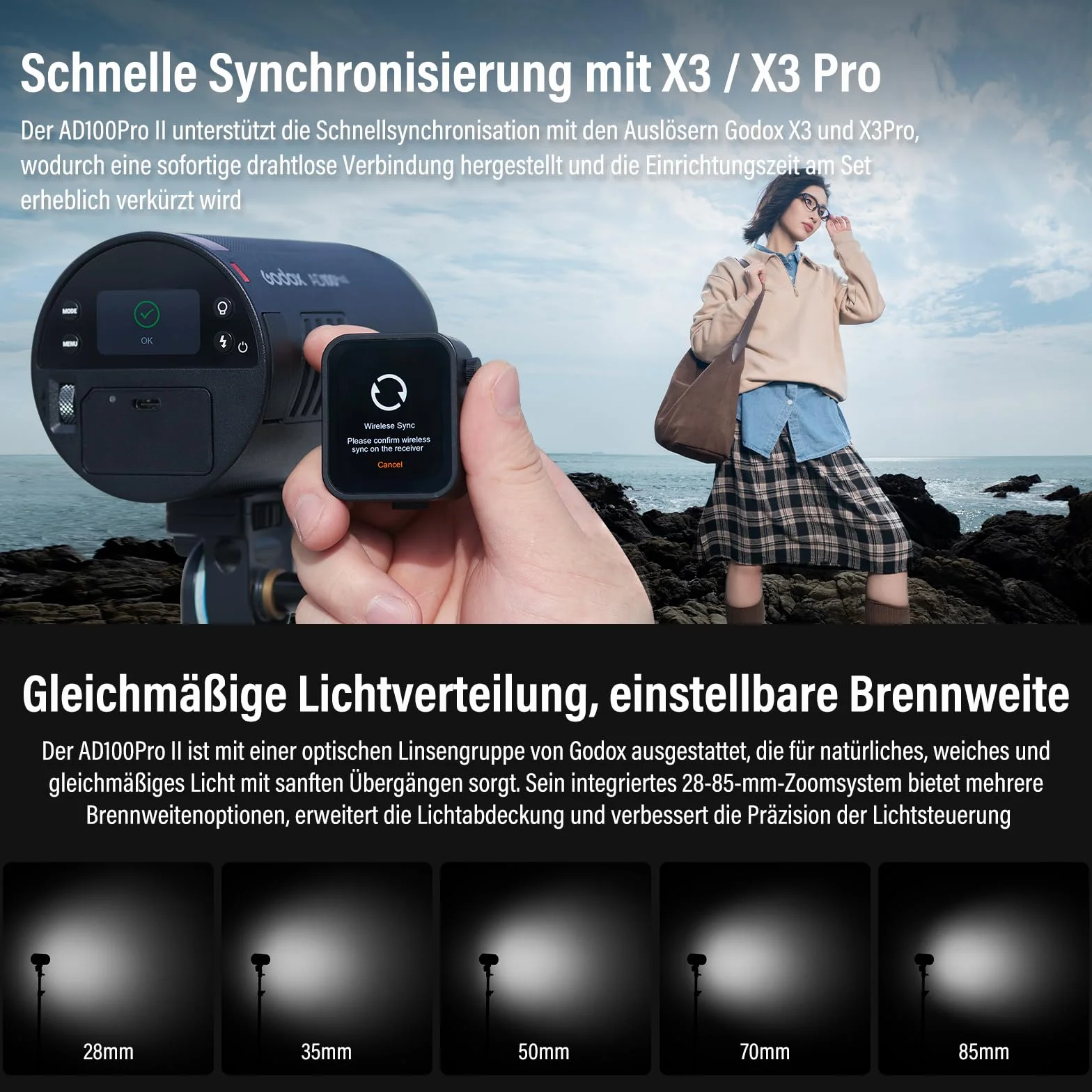 GODOX AD100ProII Flash Kit 100Ws 2.4G Wireless HSS 1/8000s USB-C Ricarica 2850mAh Batteria LED