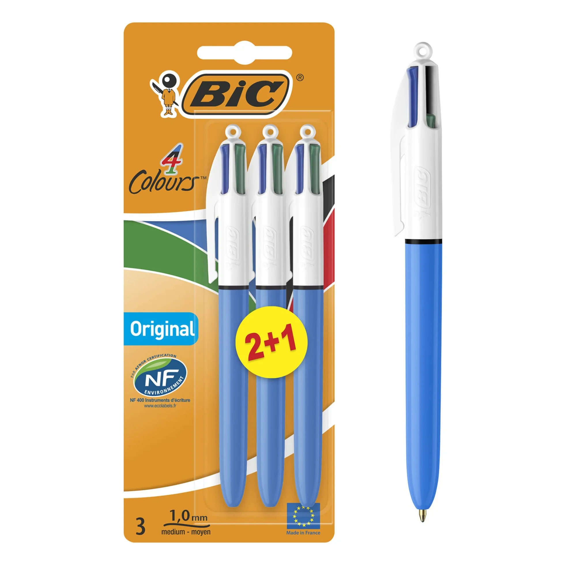 BIC 4Colori Original Penne a Sfera a Scatto Colorate Punta Media 1 mm Set 2+1 Unità