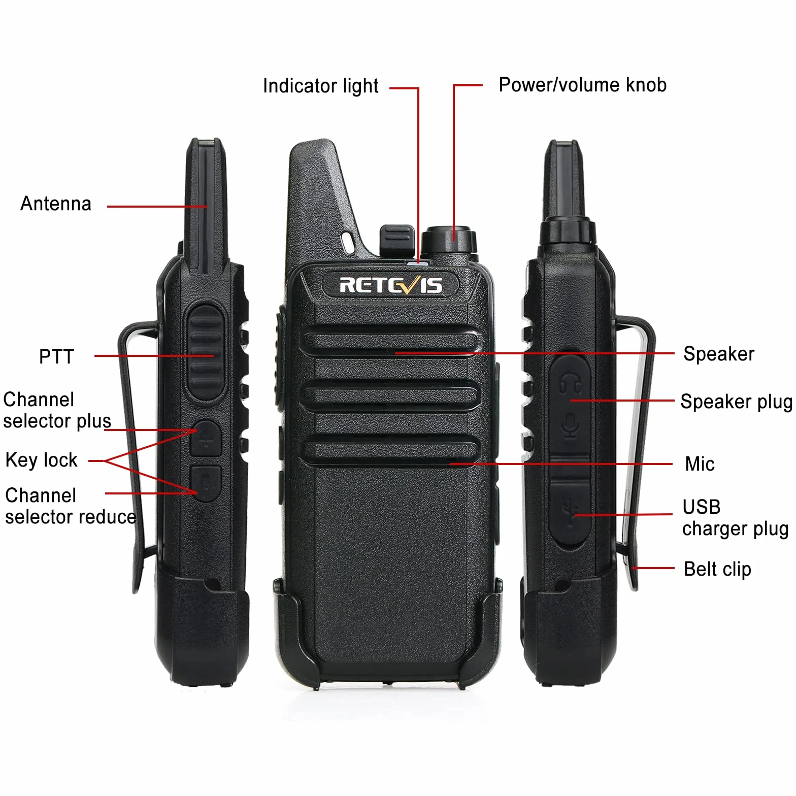 Retevis RT622 Walkie Talkie PMR446 Licenza-libera Mini Ricetrasmittente VOX Portatile Ricaricabili Nero 2 Paia