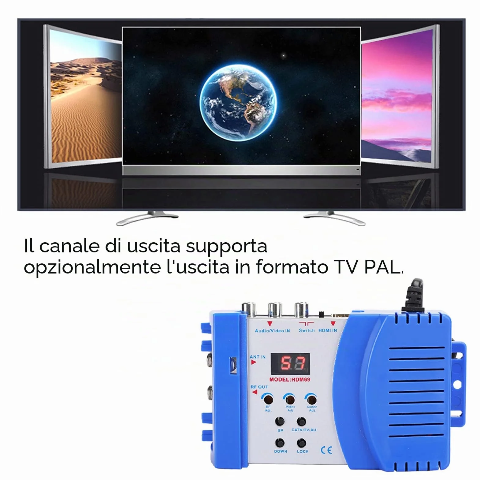 Akozon Modulatore HDMI RF Digitale 1080P HDM69 Convertitore AV a VHF UHF Pal Standard per EU 100-240V