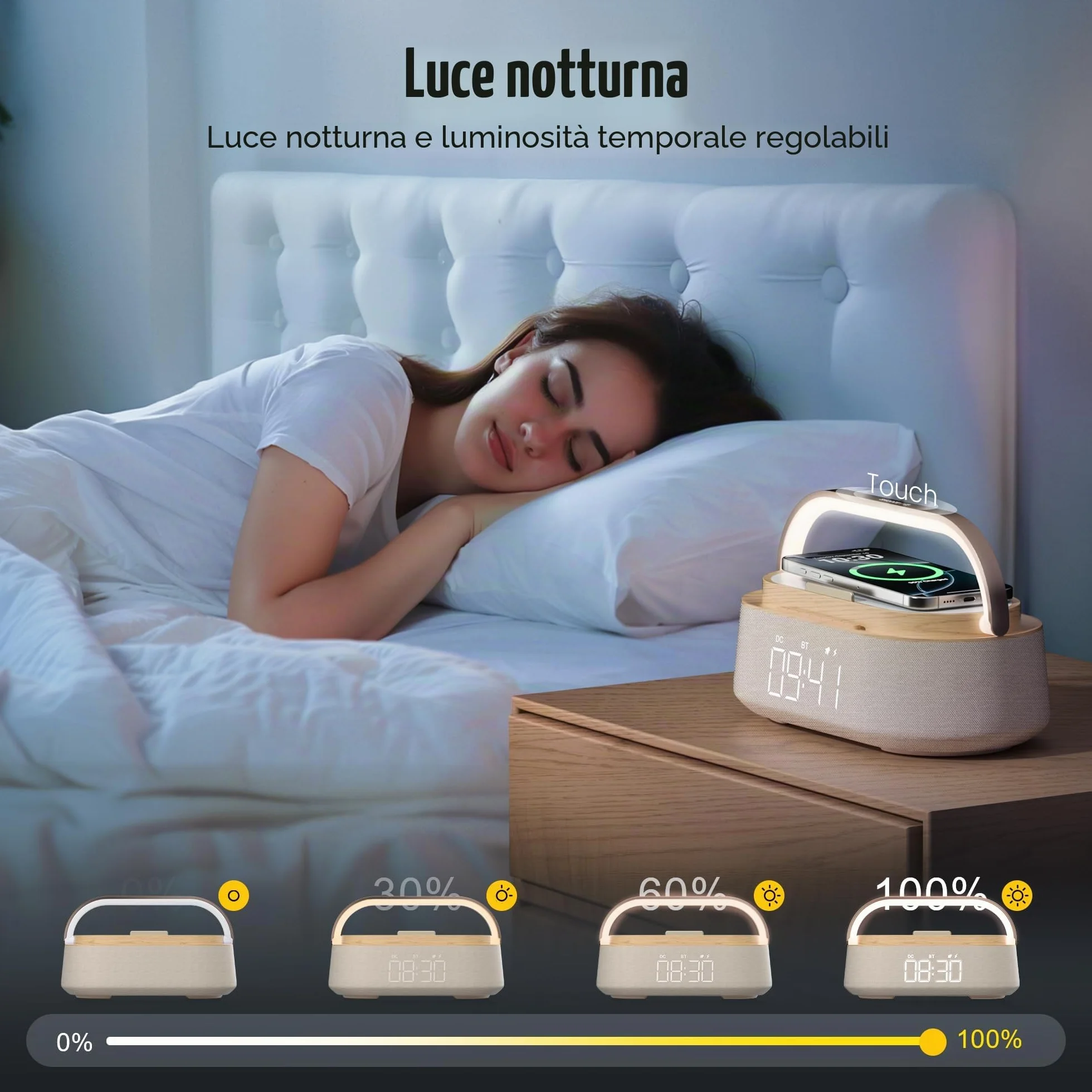 COLSUR Radiosveglia Digitale con Ricarica Wireless, Radio FM Sveglia con Allarme, Bluetooth Speaker, USB Luce Notturna, Display LED
