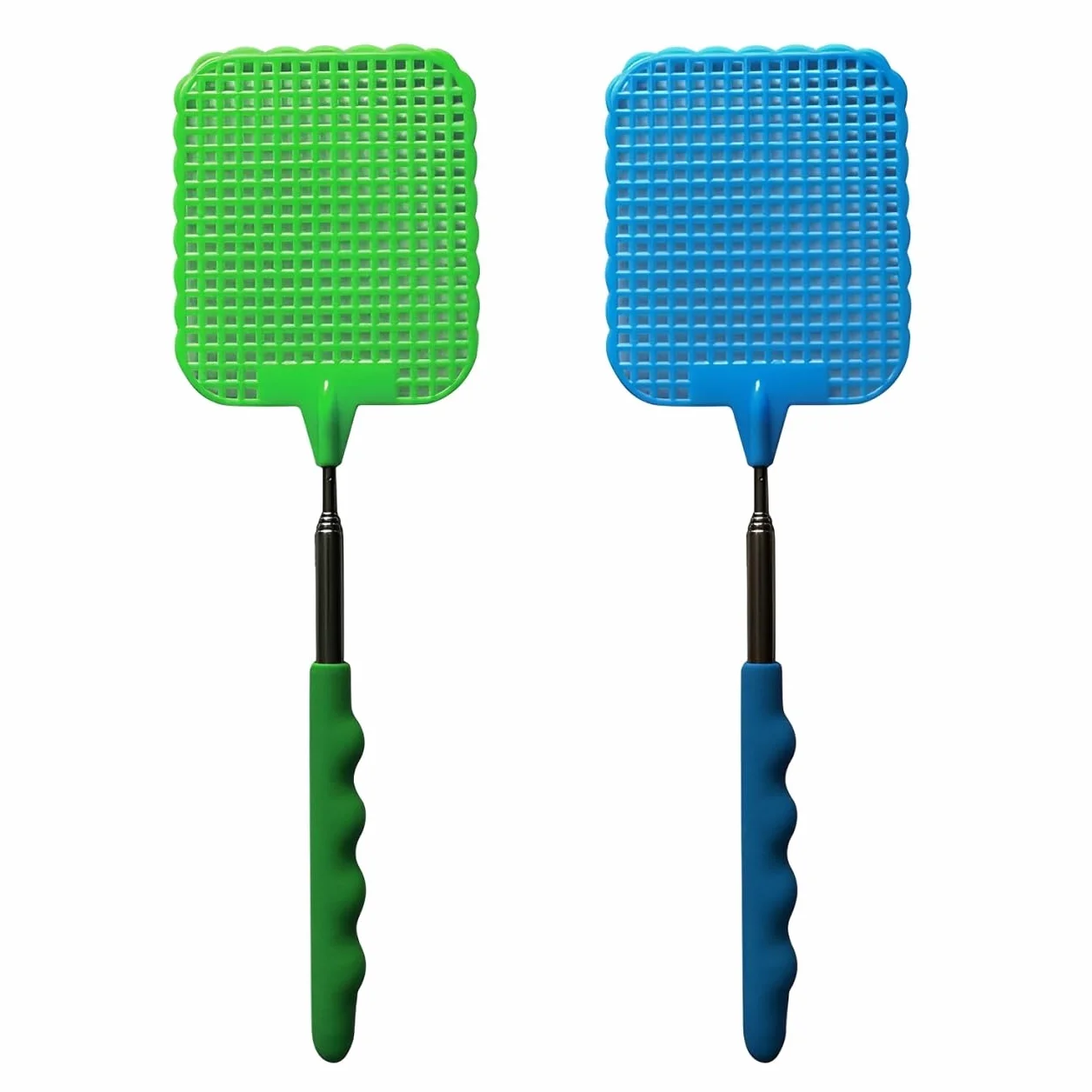 Scacciamosche, 2 pezzi Estensibile Scacciamosche, Scacciamosche Manuale,Portatile Scacciamosche Plastica, per Mosche, Zanzare e Insetti-Blu/Verde