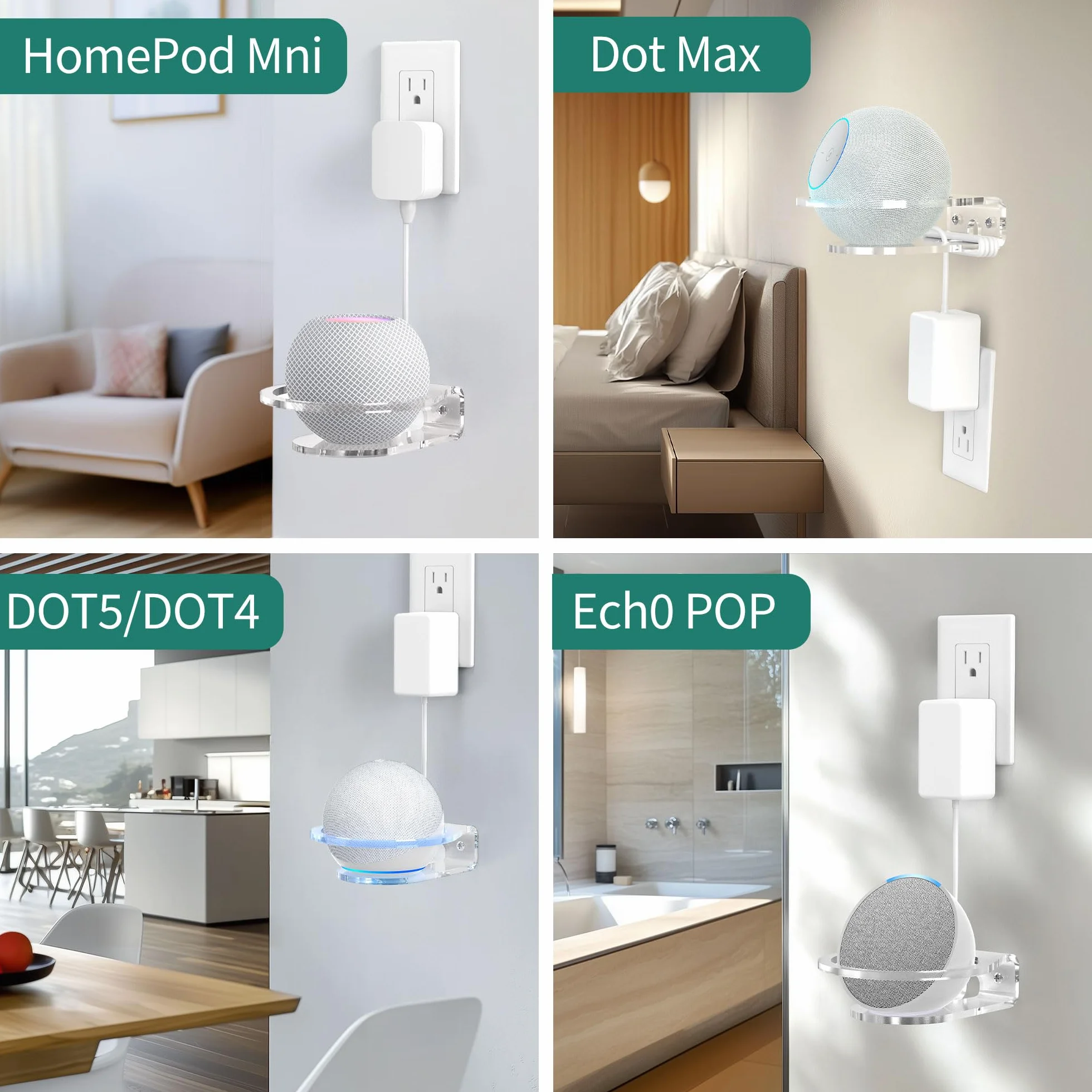 HomeMount Supporto da Parete per Dot 4ª/5ª Gen, Dot Max e HomePod Mini, Staffa Altoparlante in Acrilico Trasparente