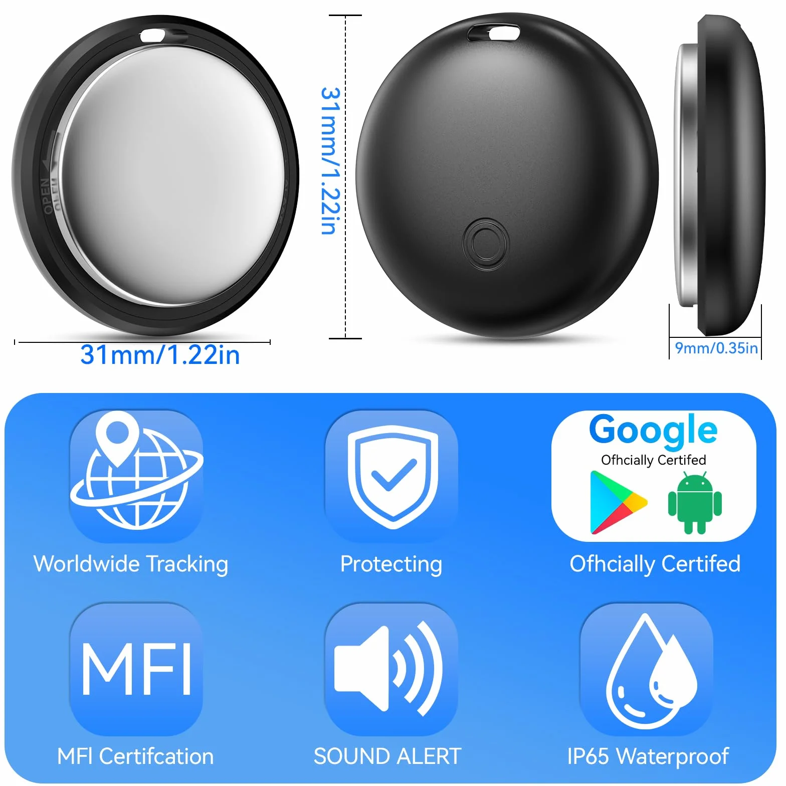 Smart Tag Bluetooth Tracker Android iOS 4 Pezzi Google Dov'è Apple Find My