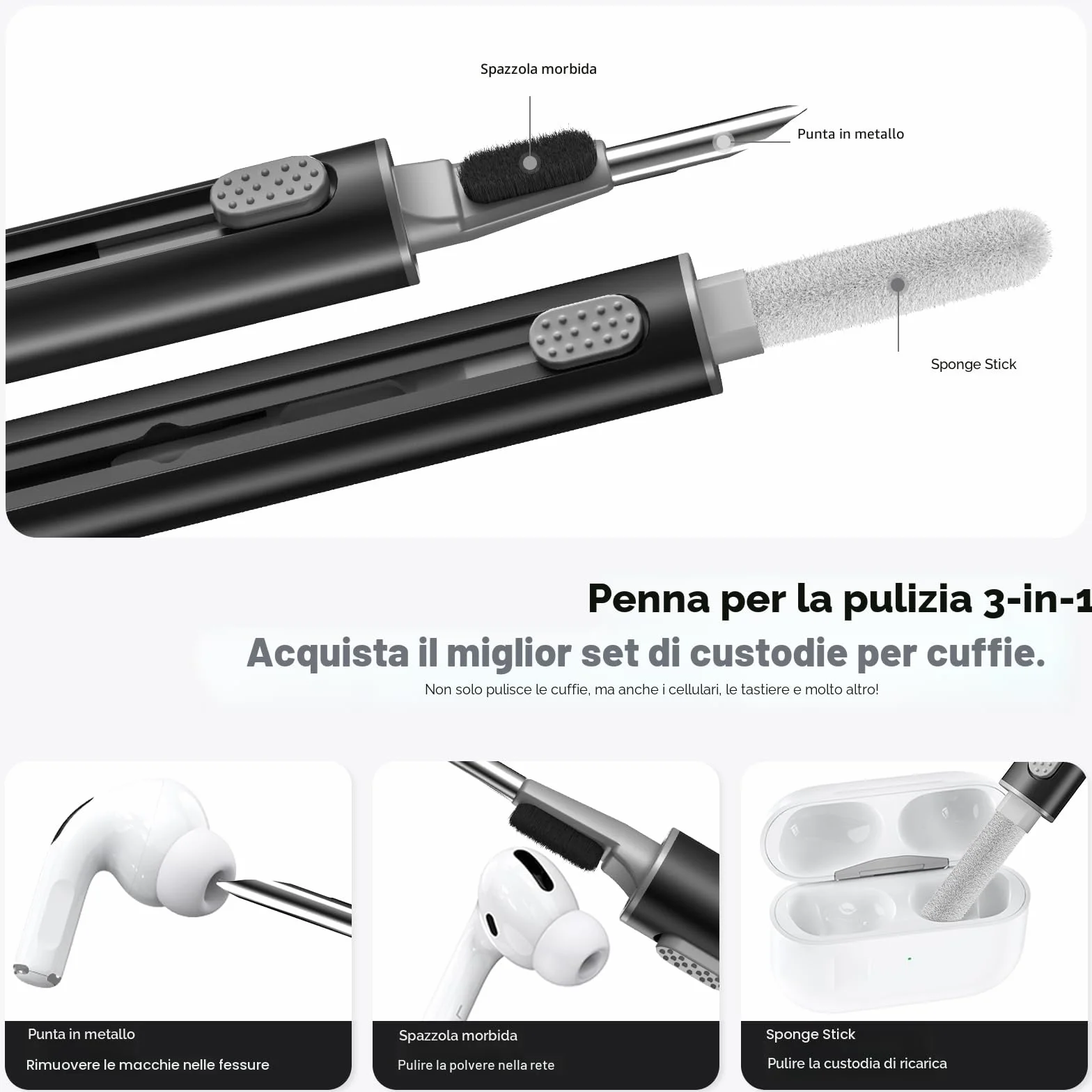 Inesore Hülle für AirPods Pro 3 (2025), Silikon-Schutzhülle mit Reinigungsset, Schwarz