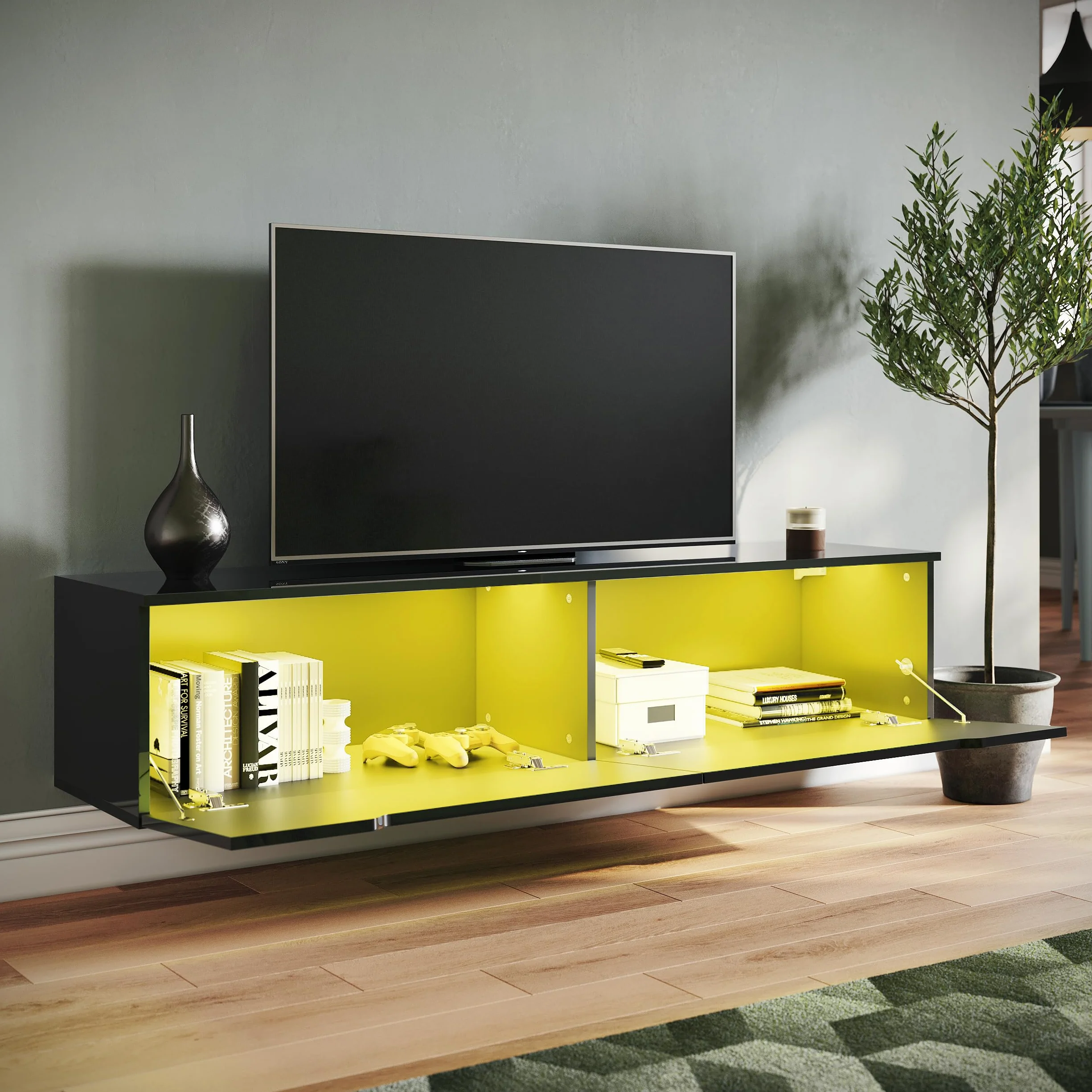 SONNI Mobile TV Sospeso 140x35x30cm Nero