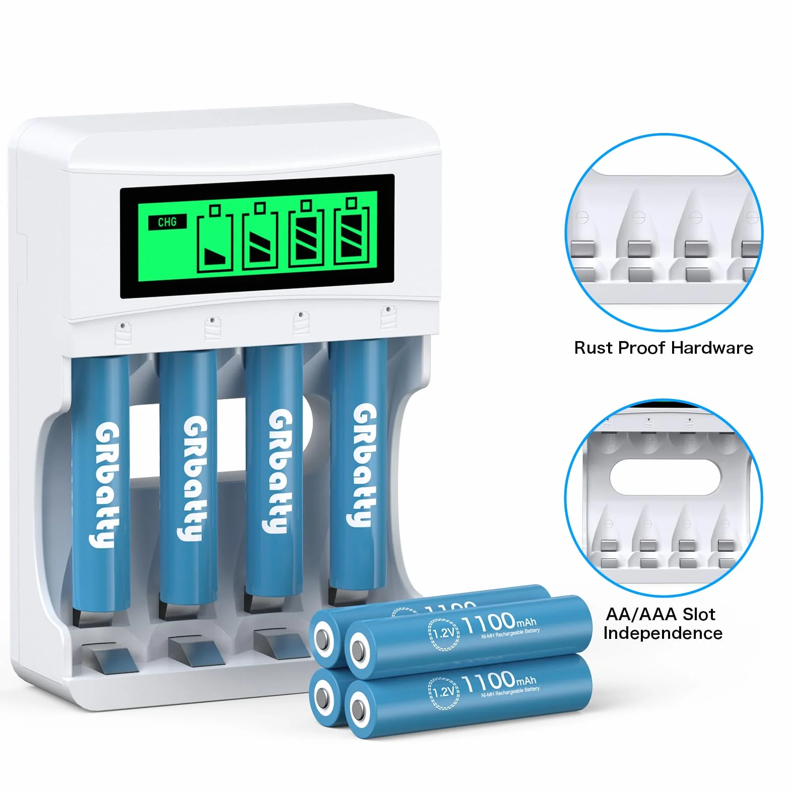 Batterie Ricaricabili AAA NiMH 1100mAh 1.2V Confezione da 8 con Caricatore LCD