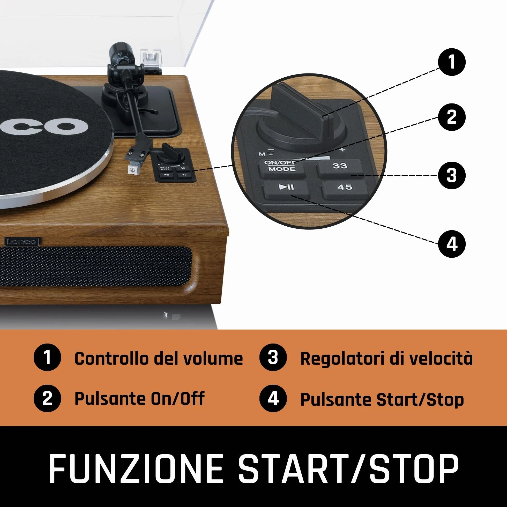 Lenco LS-410 Giradischi Bluetooth z głośnikiem 40W RMS, wzmacniaczem, RCA, AUX-in, drewniany brązowy