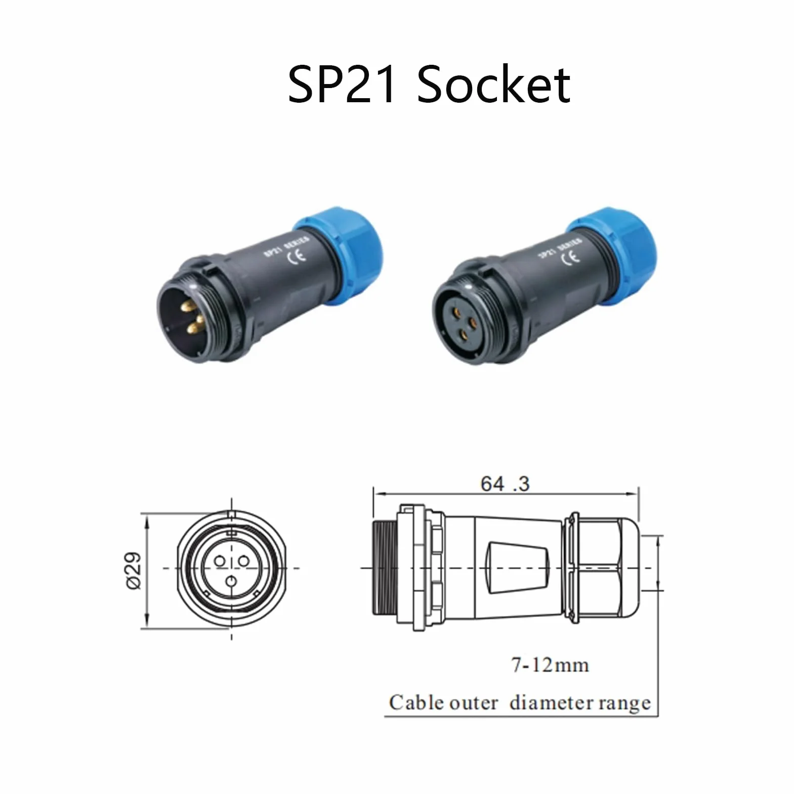 Connettore Spina aeronautica SP21 4 pin IP68 500V 30A impermeabile