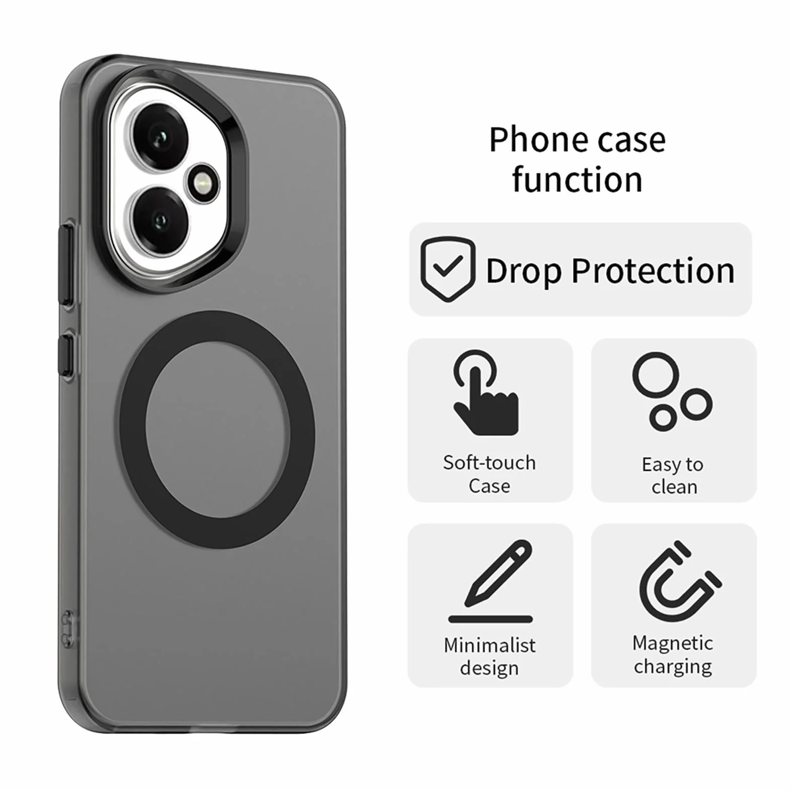 ILING Cover per HONOR 400 5G, Custodia Rigida PC + TPU Antiurto, Ricarica Magnetica, Ultra Sottile Traslucida Matte (Nero)