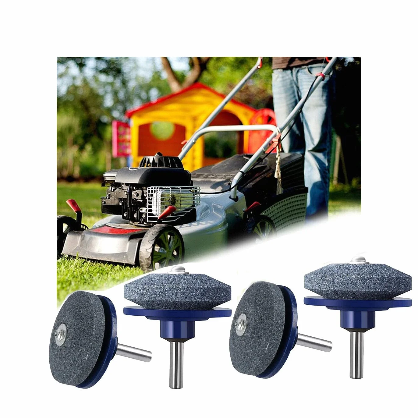 Affilacoltelli per Tosaerba,4 PCS Affilatrice Testa Affilatrice Universale Affilacoltelli Multifunzione Smerigliatrice da Giardino Pietra per Trapano Elettrico Kit di Riparazione per Trapano a Mano