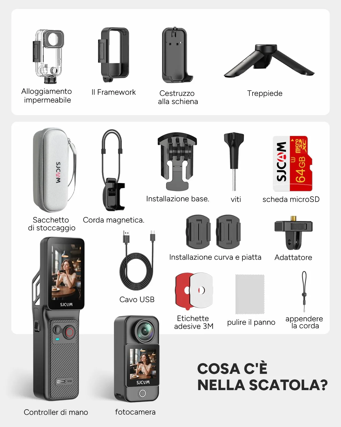SJCAM C400 Kit Vlog (64GB) 4K Action Camera, 2.29" Touchscreen, 6-Axis Stabilization, Waterproof, Nero