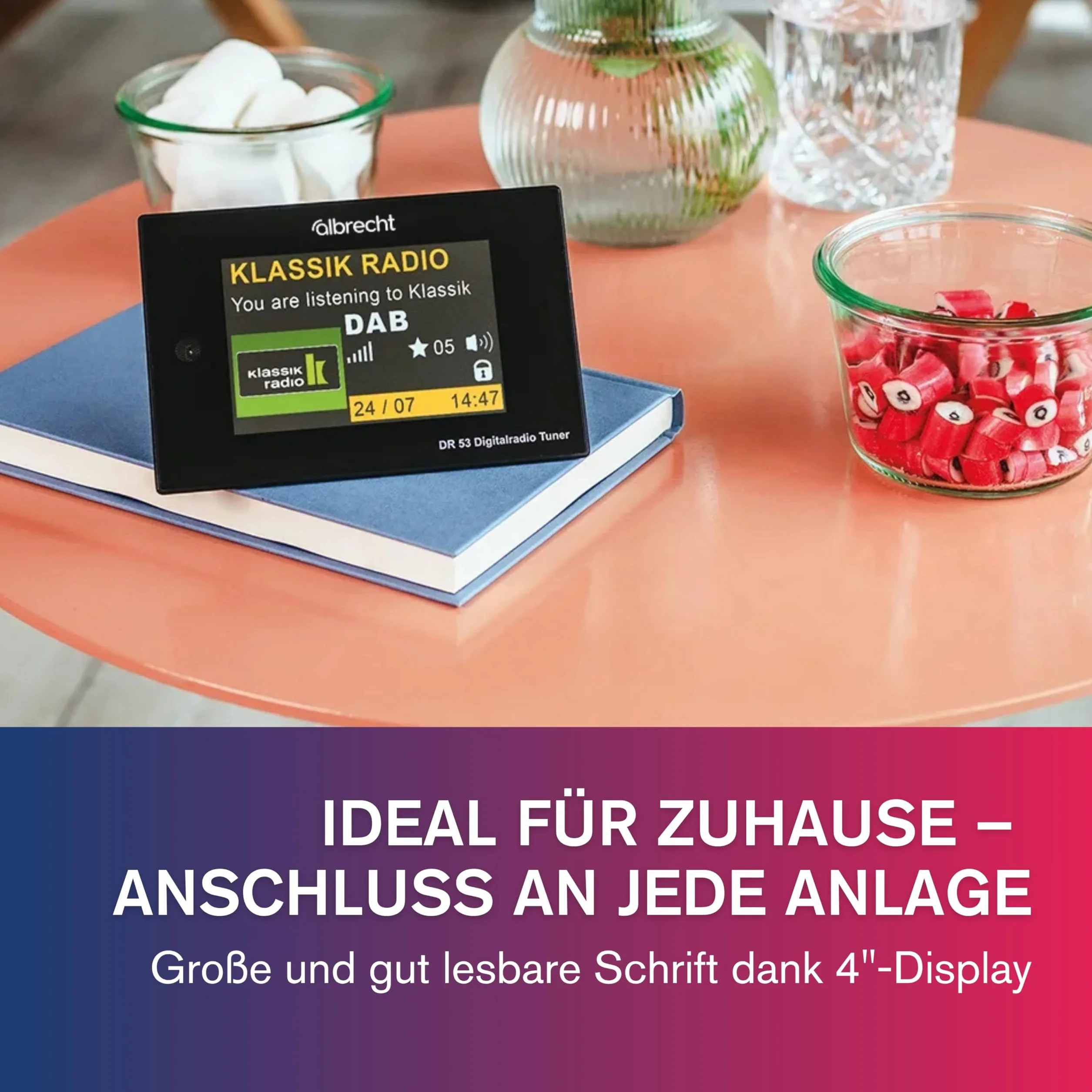 Albrecht DR 53 Sintonizzatore Radio Digitale DAB/DAB+ FM Bluetooth 4'' Display
