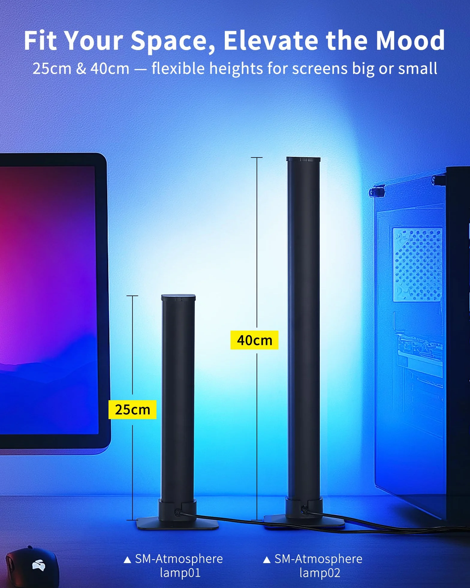 VYBE Desk Smart Barre Luce LED RGB 25cm per TV Gaming, Sincronizzazione Schermo, App Control