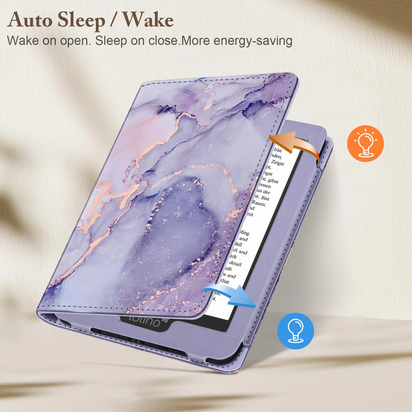 FINTIE Custodia Kobo Clara Colour 2024 Clara BW 2024 2E 2022 eReader Stand Cover Protettiva Case Card Slot Hand Strap Auto Sveglia Sonno Lilla Marble