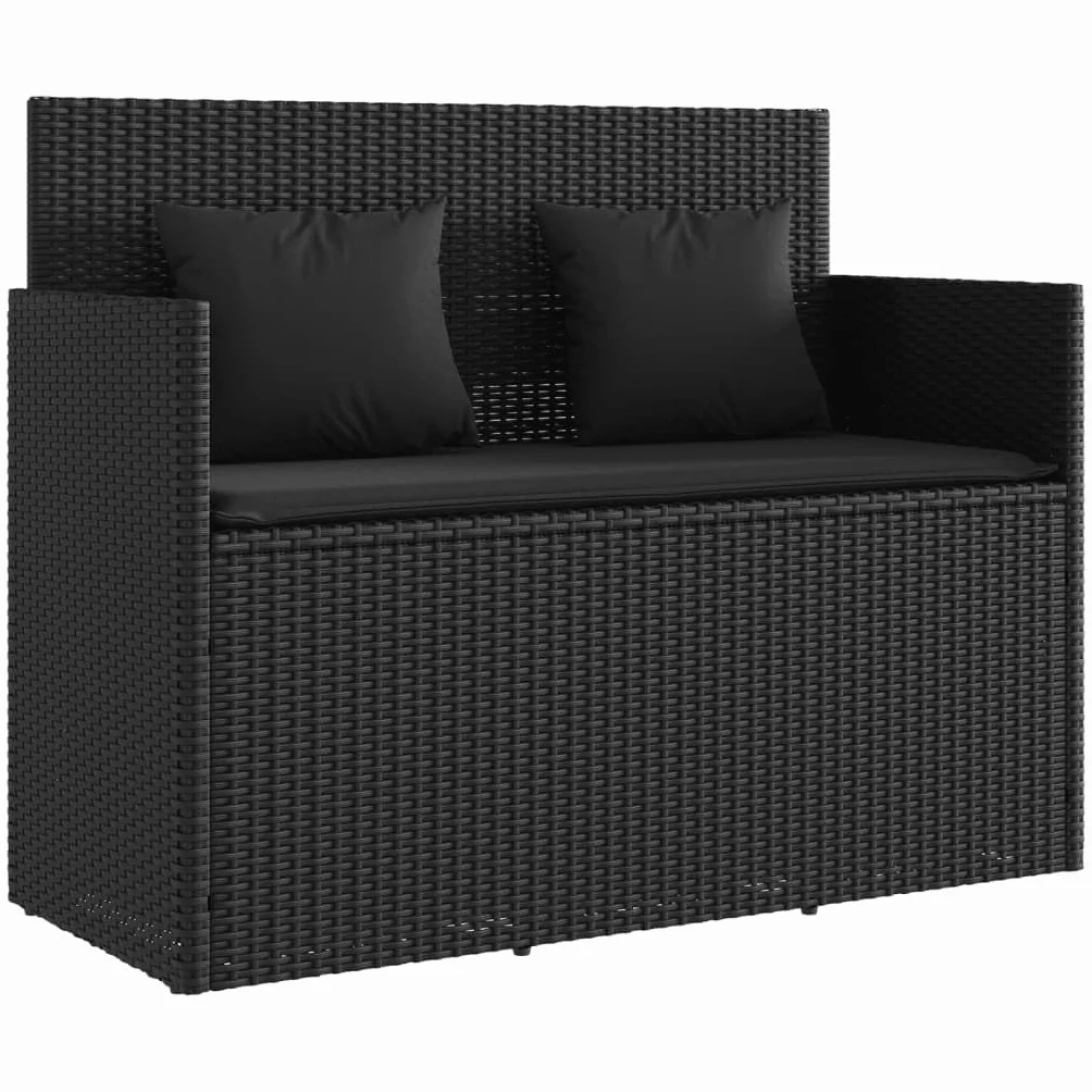 vidaXL Panca da Giardino con Cuscini Nera in Polyrattan
