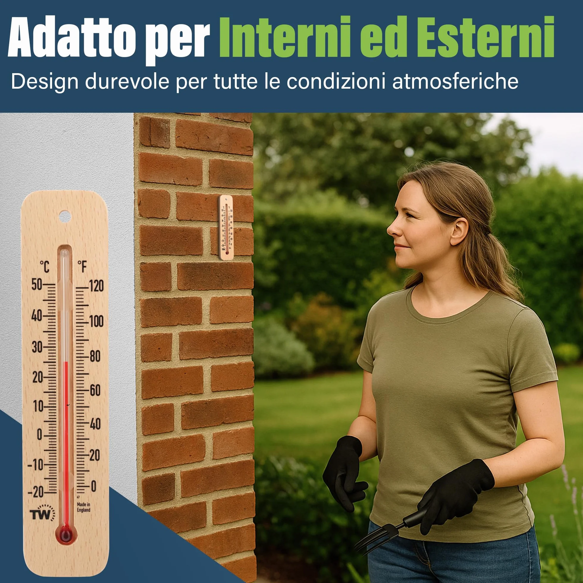 Termometro in legno per temperatura ambiente interno esterno casa ufficio giardino serra garage