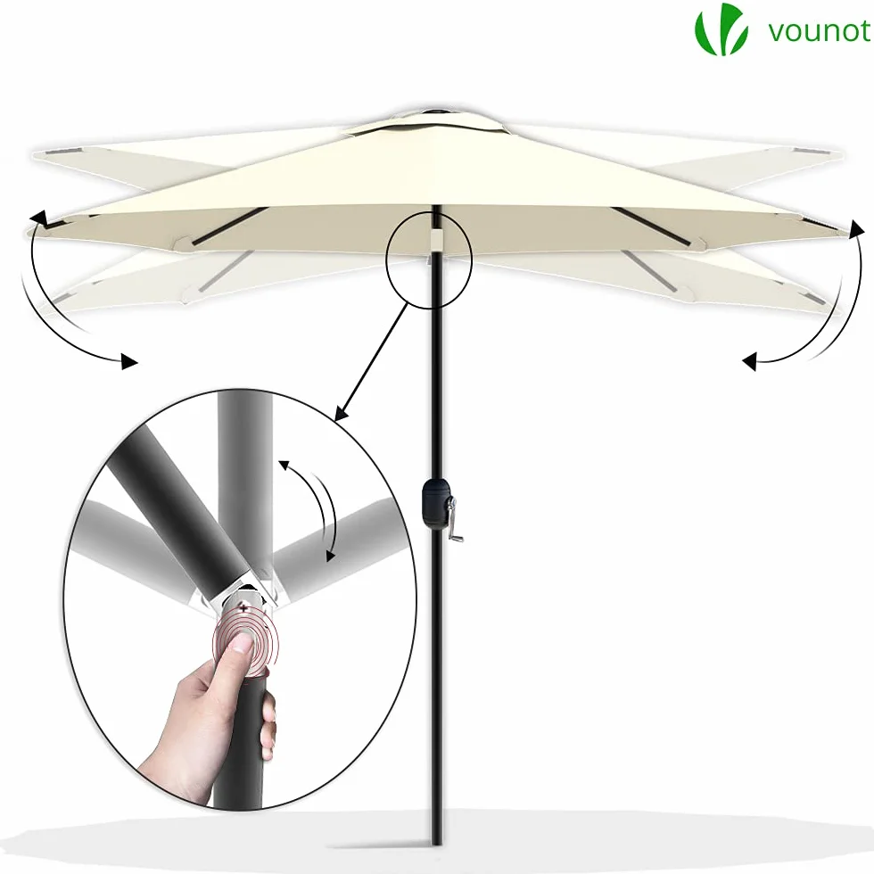 VOUNOT® Ombrellone da Giardino 270 cm, Parasole Spiaggia Inclinabile con Manovella, Protezione UV per Terrazza, Giardino, All'aperto, Beige