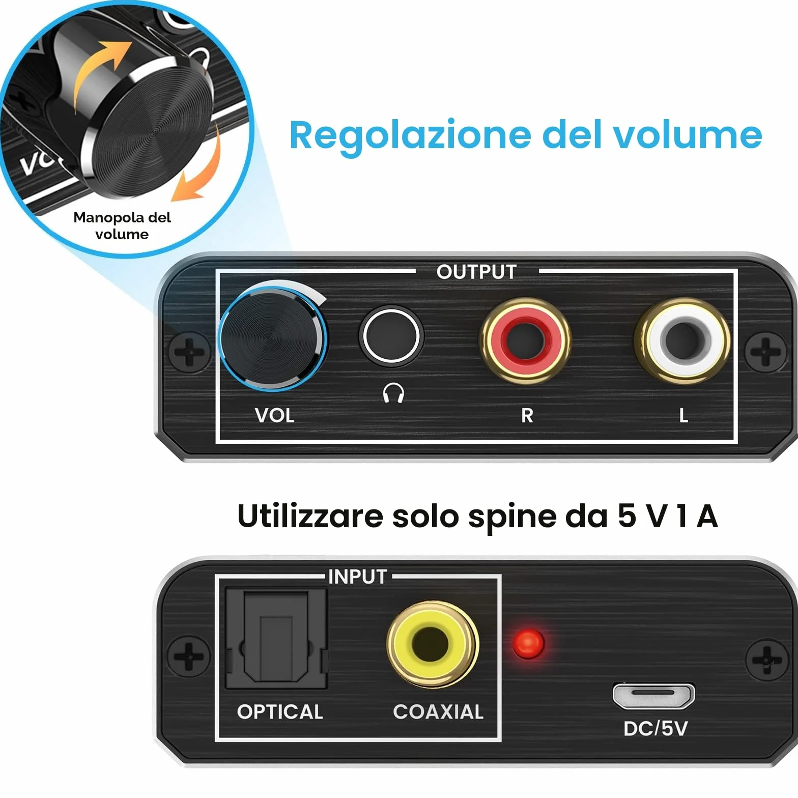 TEAMPD Convertitore Audio Digitale Analogico 192kHz Toslink Coassiale RCA 3,5mm