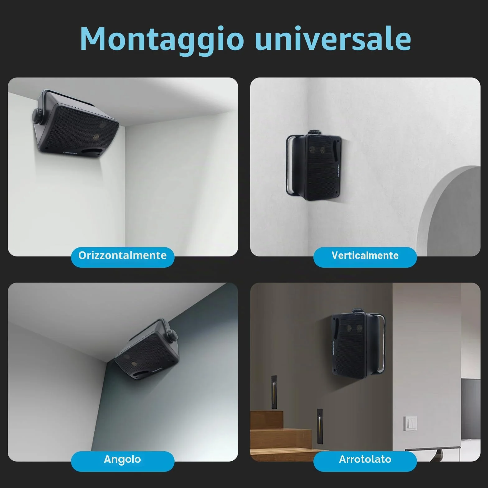 STUDIOFINIX Altoparlanti impermeabili per esterni 3,5 pollici 3 Way 200W Marine Wall Mount Speakers ABS Grill Black
