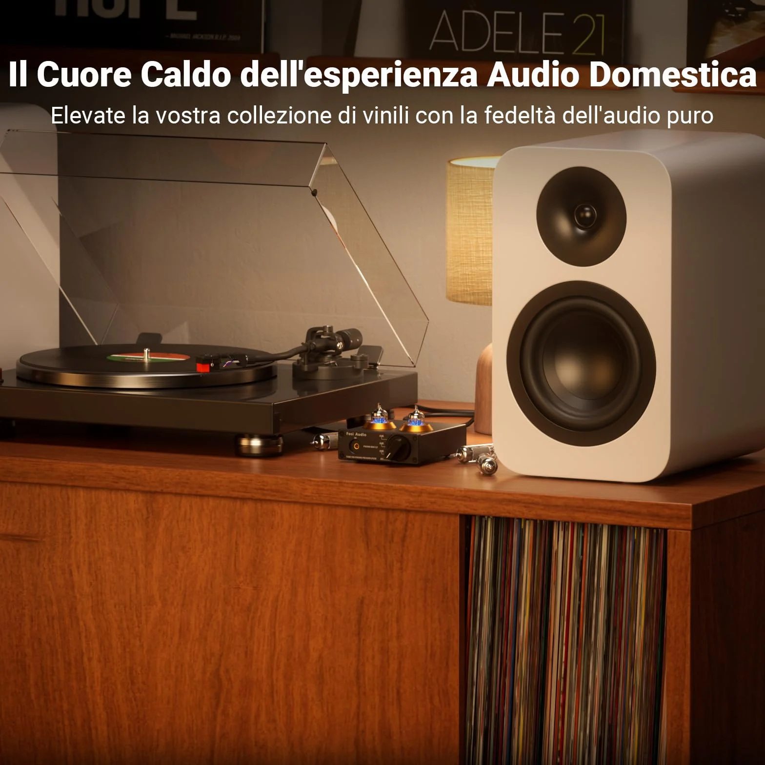 Fosi Audio BOX X2 Preamplificatore Phono MM, Guadagno Commutabile, Valvolare Tubo Sostituibile, Hifi RCA/AUX 3,5 mm