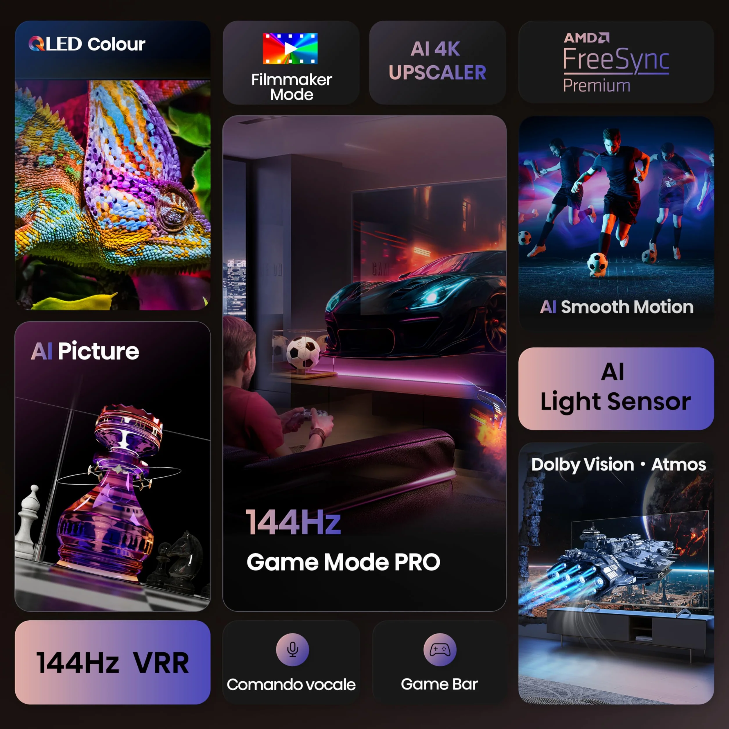 Hisense TV 55" QLED 4K 144Hz 55E7Q PRO Smart TV Dolby Vision IQ HDR10+ Dolby Atmos