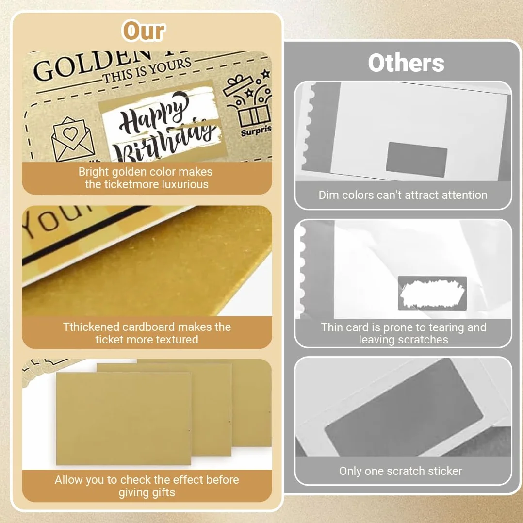 Biglietto d'Oro da Personalizzare 3 Pezzi con Etichetta Gratta e Vinci, Cartoline Regalo con Busta, Auguri Compleanno, Idee Regalo Originali per Donne (Dorato)