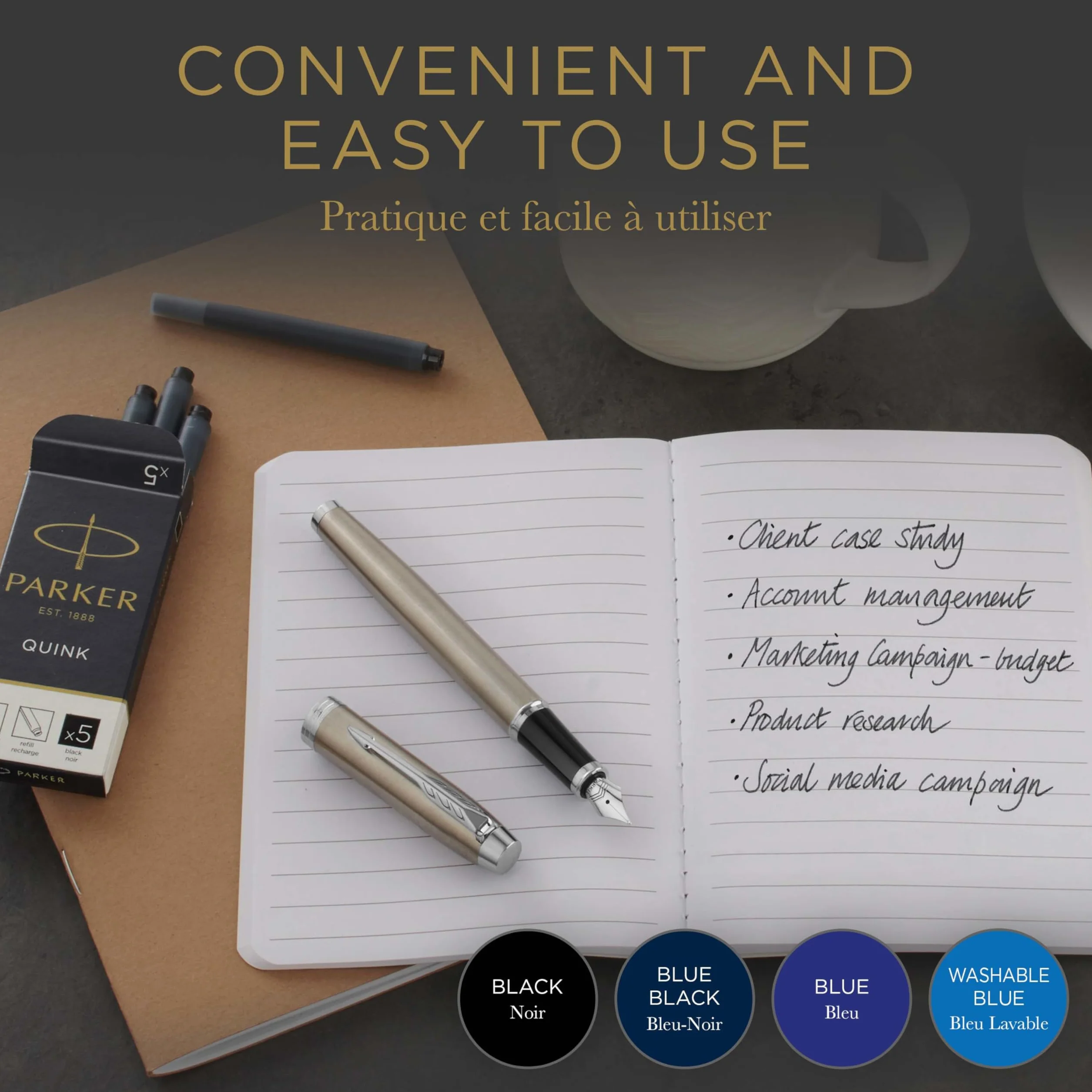 Parker Cartucce di Ricarica Inchiostro Penna Stilografica QUINK Blu-Nero Confezione da 5