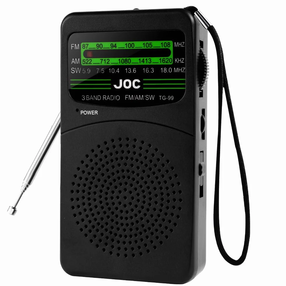 Radio Portatile FM/AM OSDUE, Radiolina Tascabile con Ricezione Eccellente, Batterie AA, Clip a Moschettone, Nero