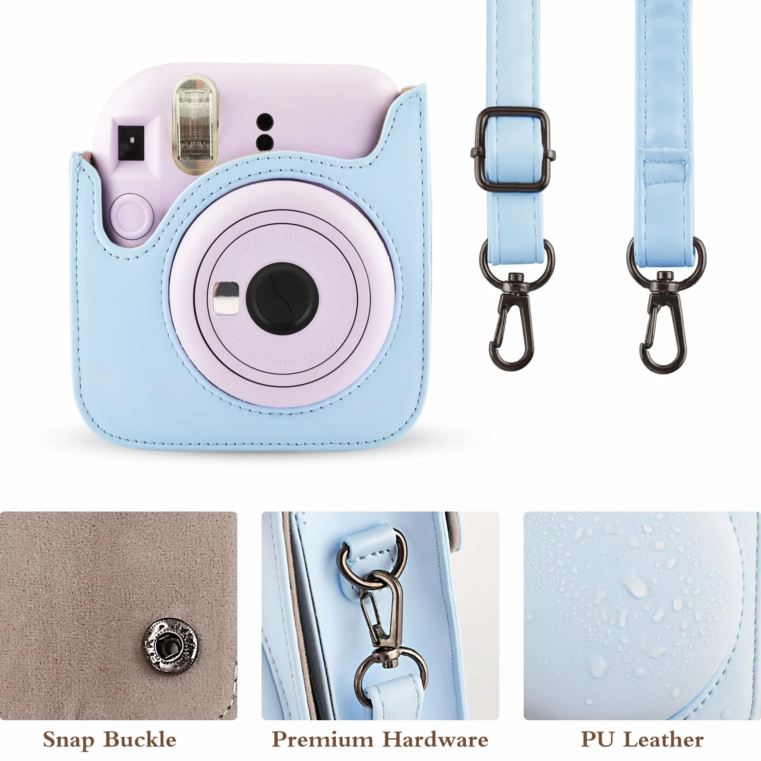 Custodia per Fotocamera Fujifilm Mini 12 in Pelle PU Compatibile Instax Mini, Cielo Blu