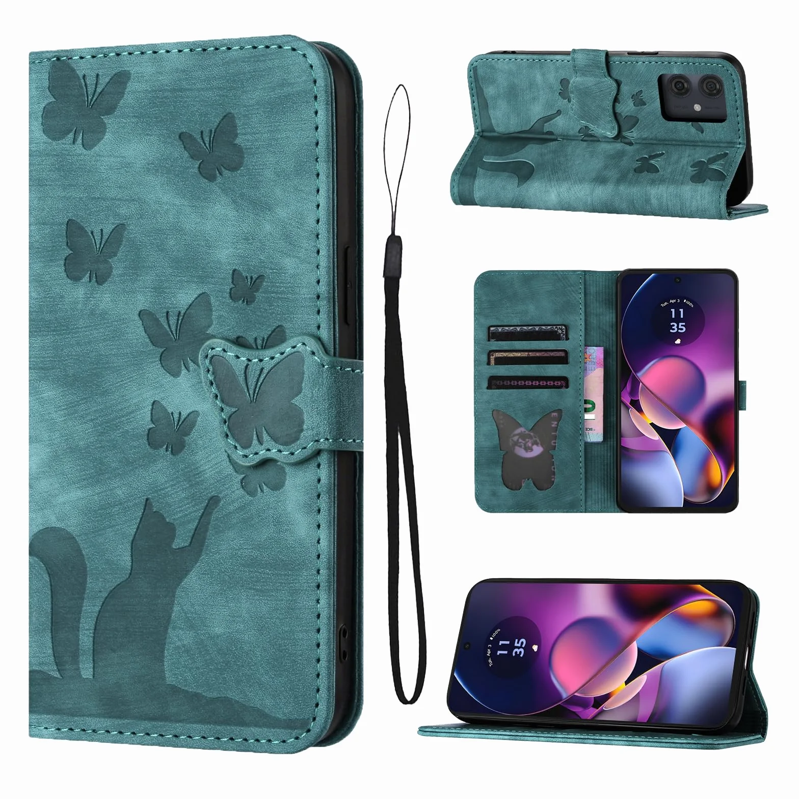 Etui Moto G54 5G PU Skórzane z Miejscem na Karty Zielone