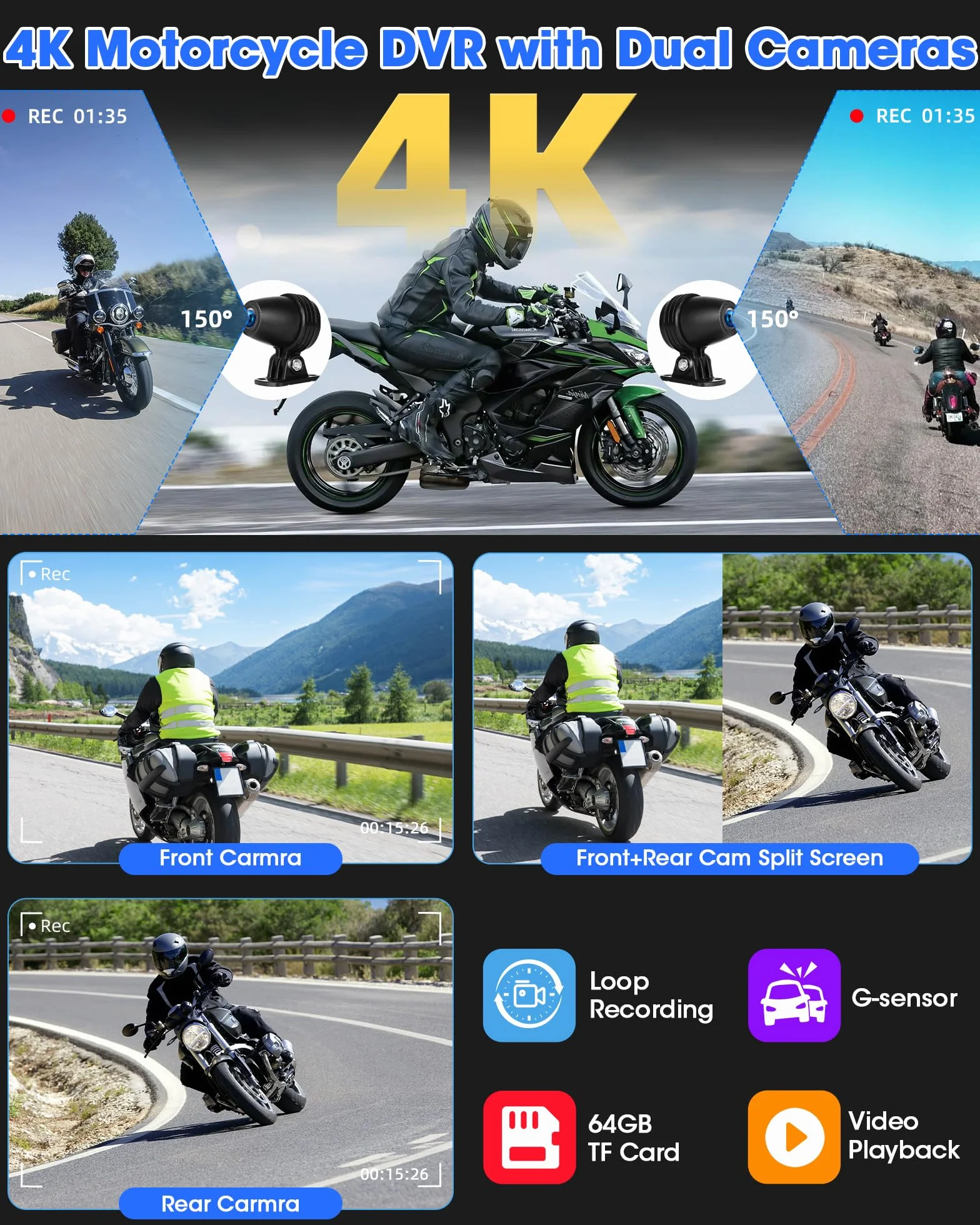 Navigatore Moto con CarPlay Android Auto 4K 6,25 Pollici WiFi GPS 64GB