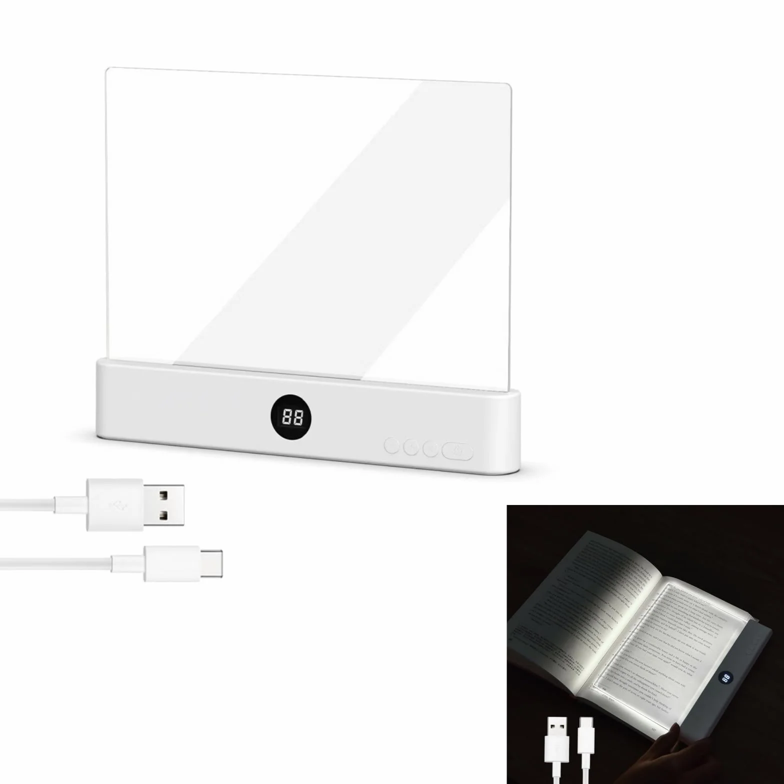 Lampada Da Lettura LED con 3 Colori, Timer, Luce Regolabile e Ricaricabile