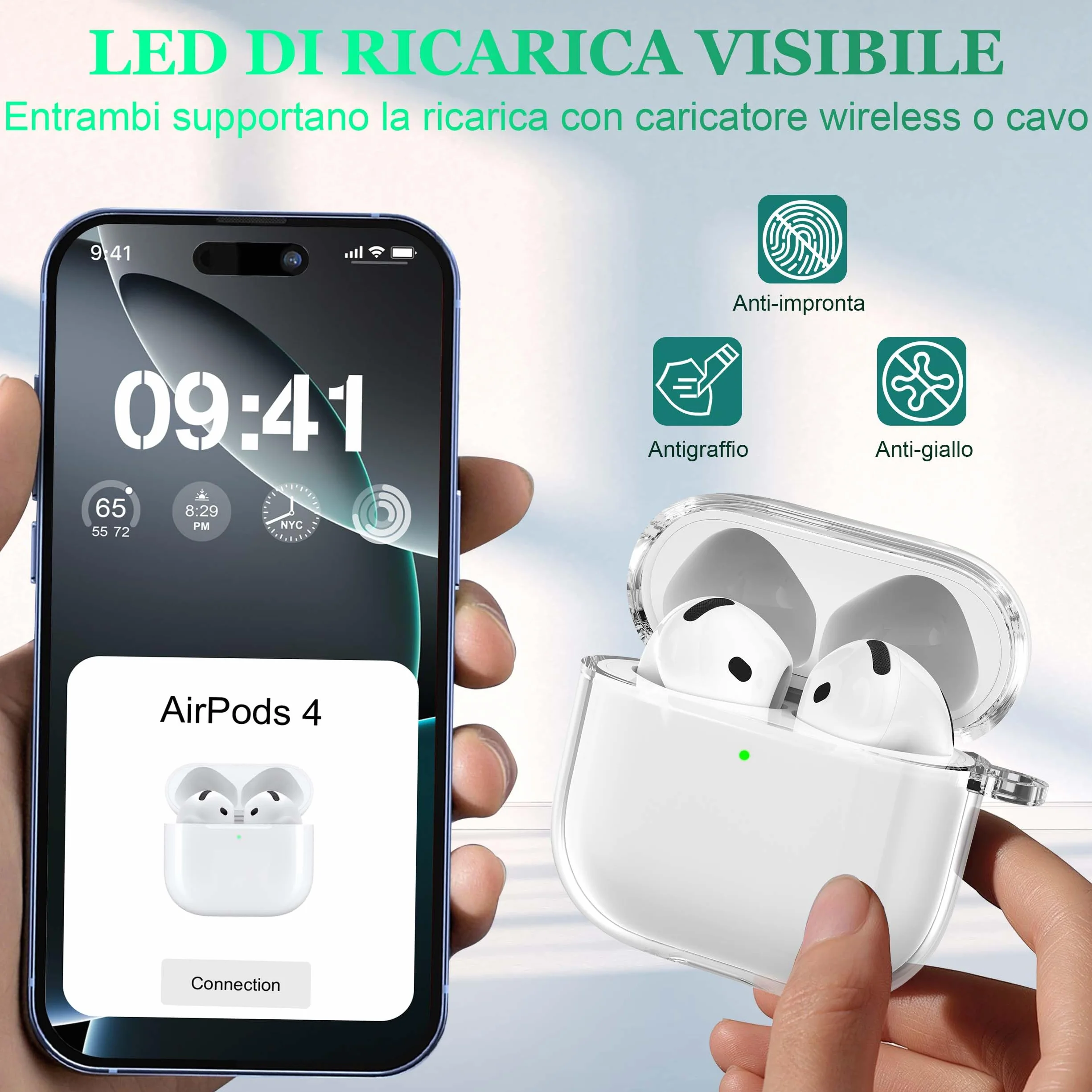 Custodia AirPods 4 generazione 2024 TPU antiurto anti-ingiallimento Bianco