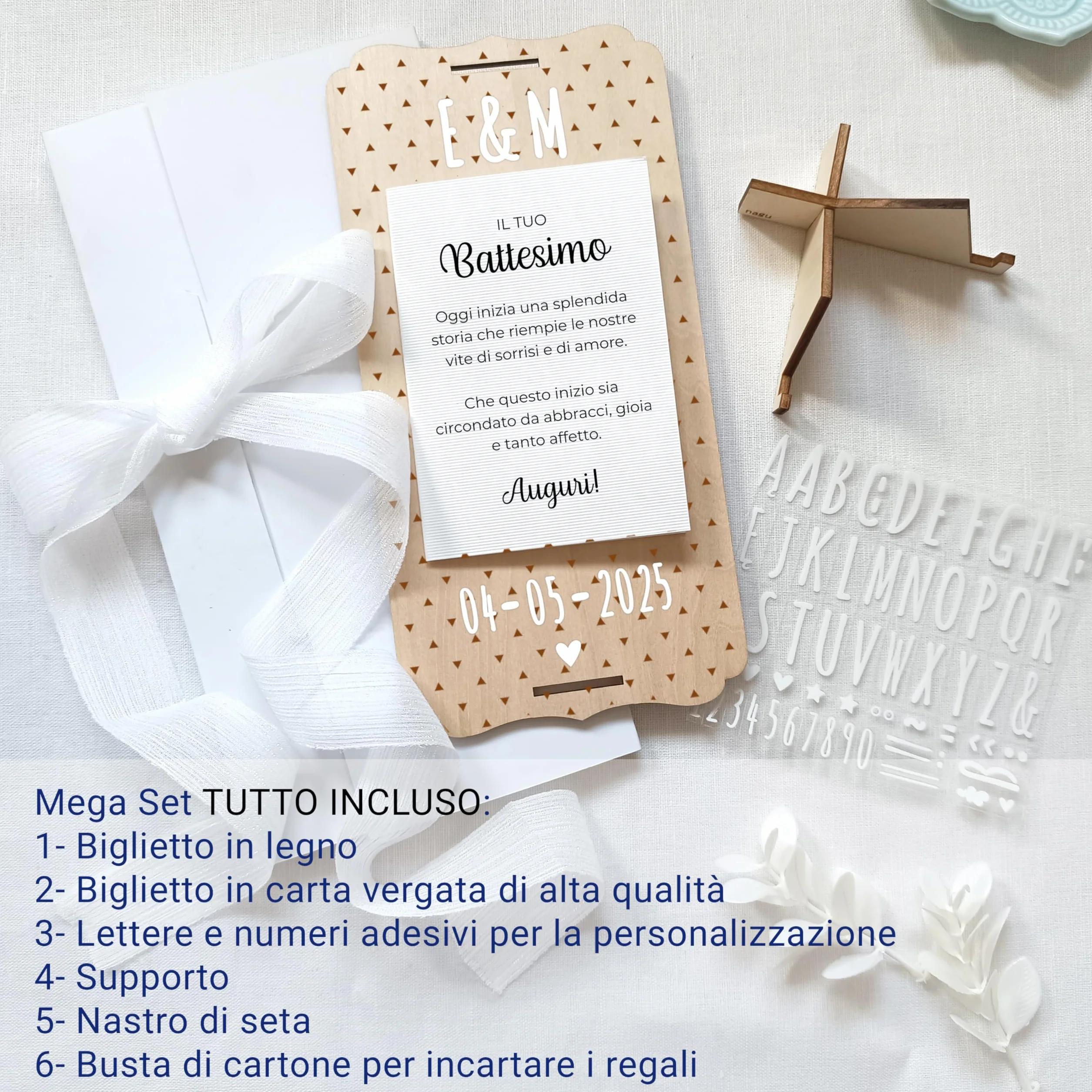 Battesimo carta personalizzata in legno nagu® regalo bambino fiocco busta supporto lettere foto