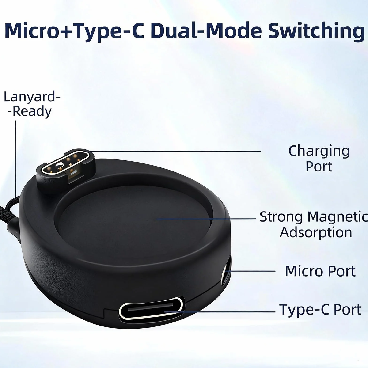 Caricatore USB-C/Micro Base Magnetica Rinforzata per Garmin Fenix 8/7/6/5, Forerunner 55/245/255/945, Venu 3/2, Vivoactive, Instinct, Approach, Vivomove Nero